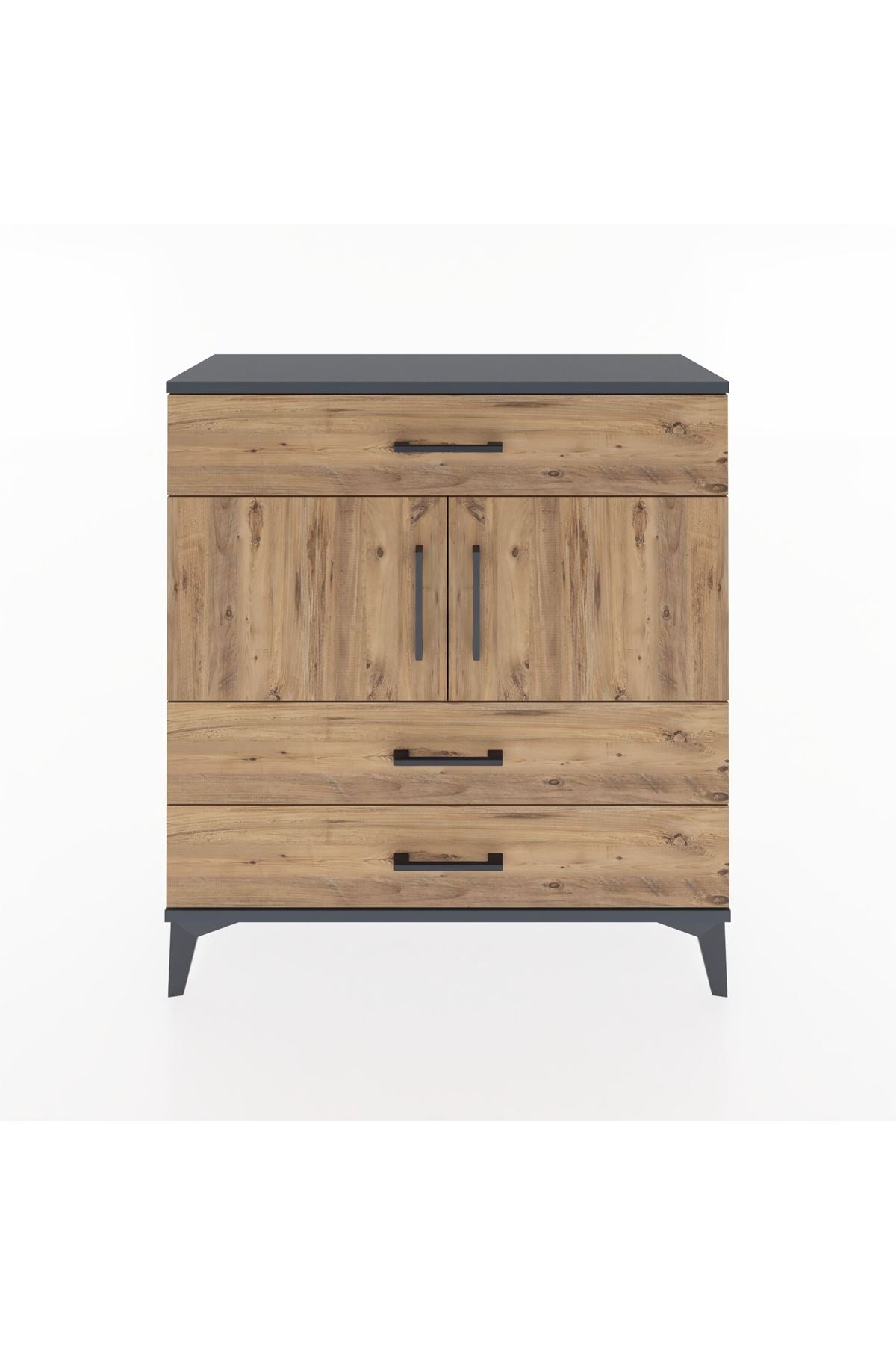 Arges Şifonyer 2 Raflı 3 Çekmeceli 2 Kapaklı 88x30x96 Antrasit-Çam