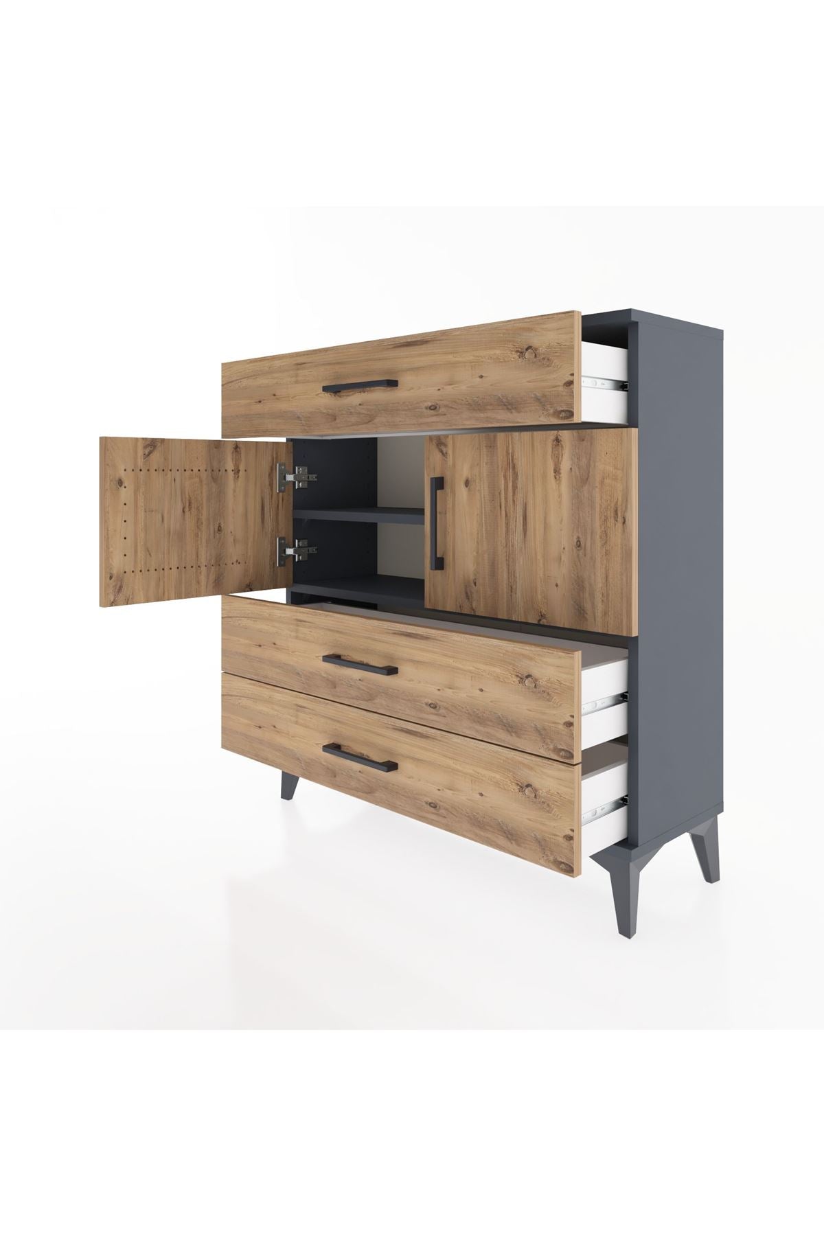 Arges Şifonyer 2 Raflı 3 Çekmeceli 2 Kapaklı 88x30x96 Antrasit-Çam