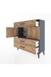 Arges Şifonyer 2 Raflı 3 Çekmeceli 2 Kapaklı 88x30x96 Antrasit-Çam