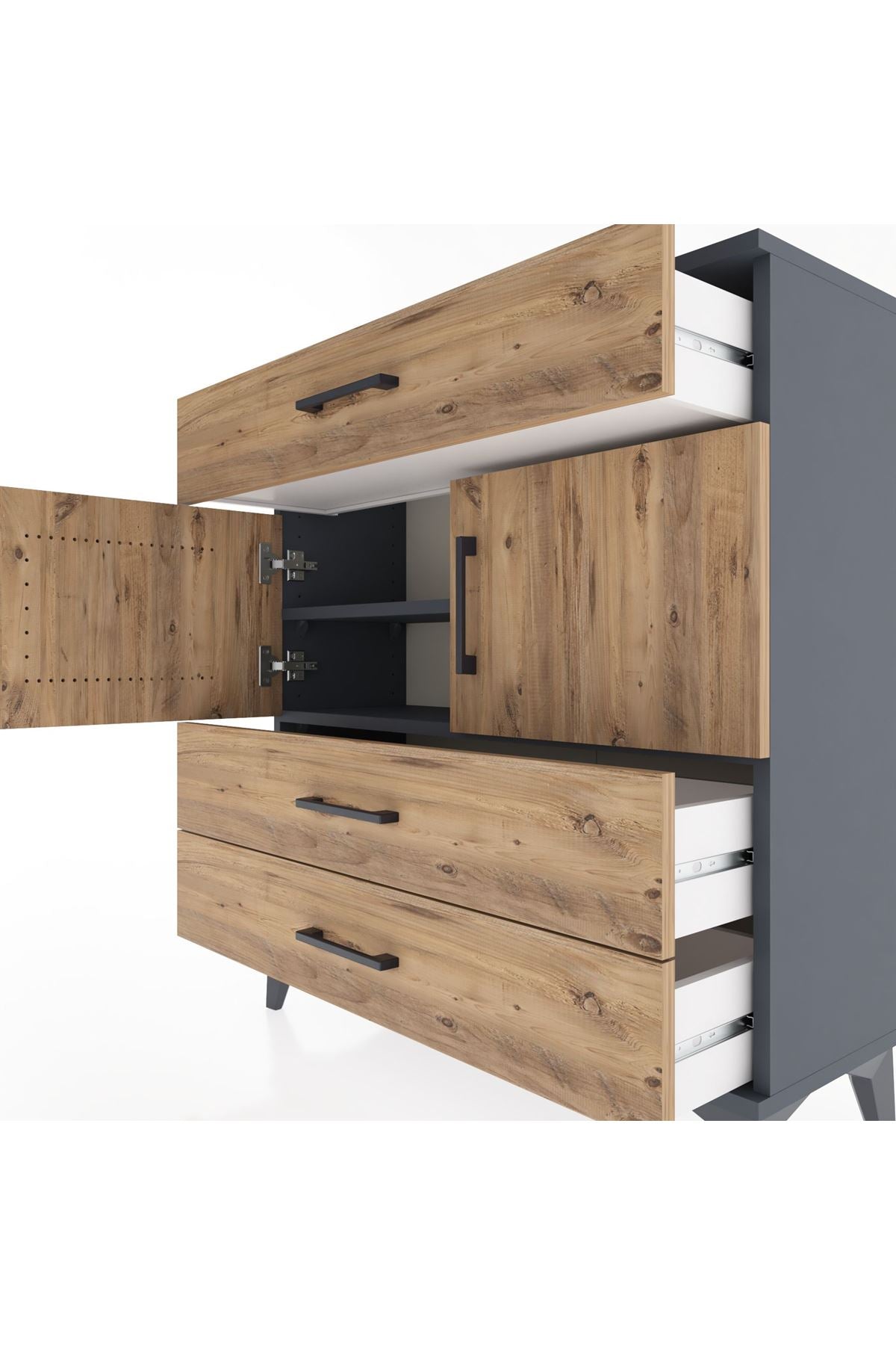 Arges Şifonyer 2 Raflı 3 Çekmeceli 2 Kapaklı 88x30x96 Antrasit-Çam