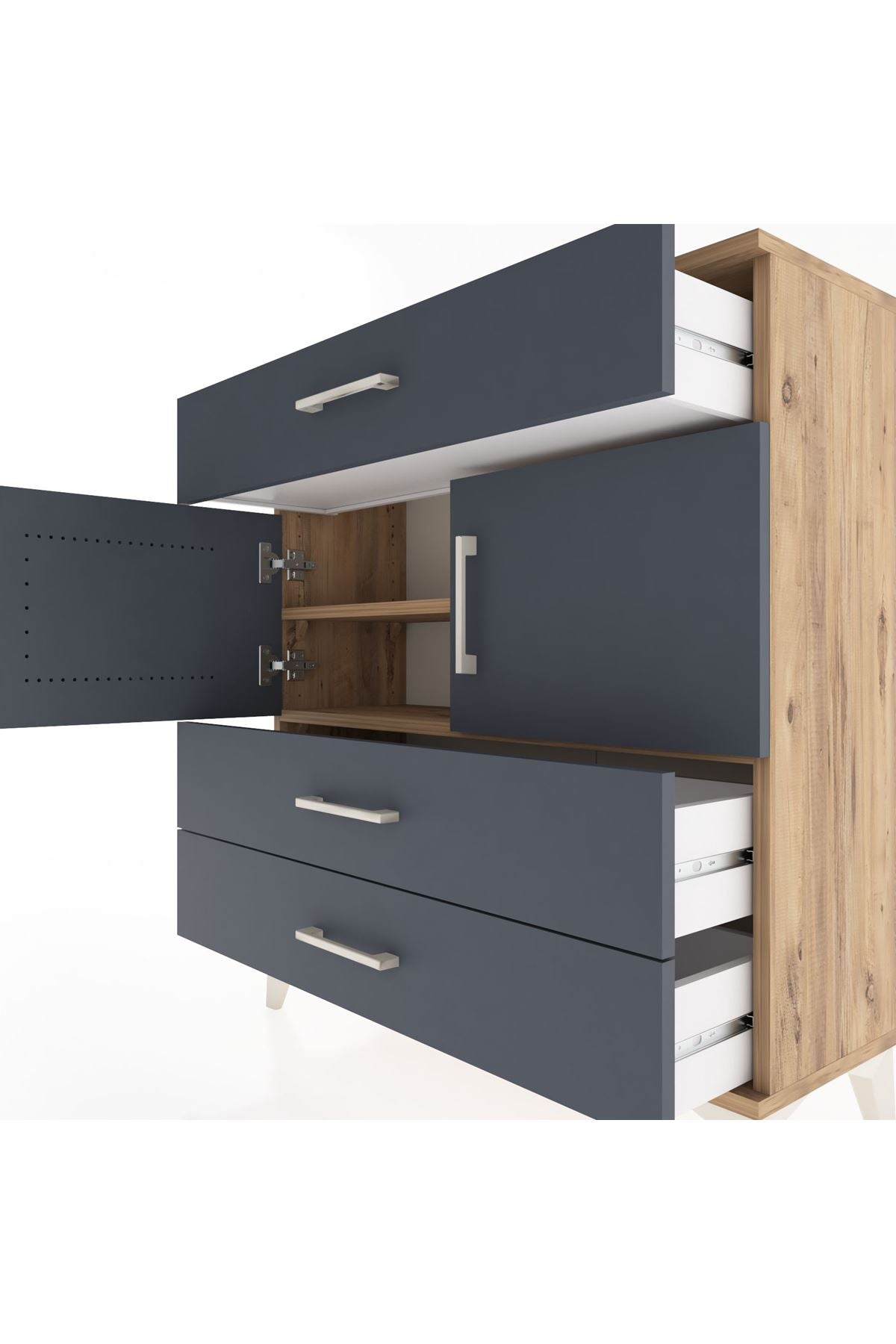 Arges Şifonyer 2 Raflı 3 Çekmeceli 2 Kapaklı 88x30x96 Çam-Antrasit