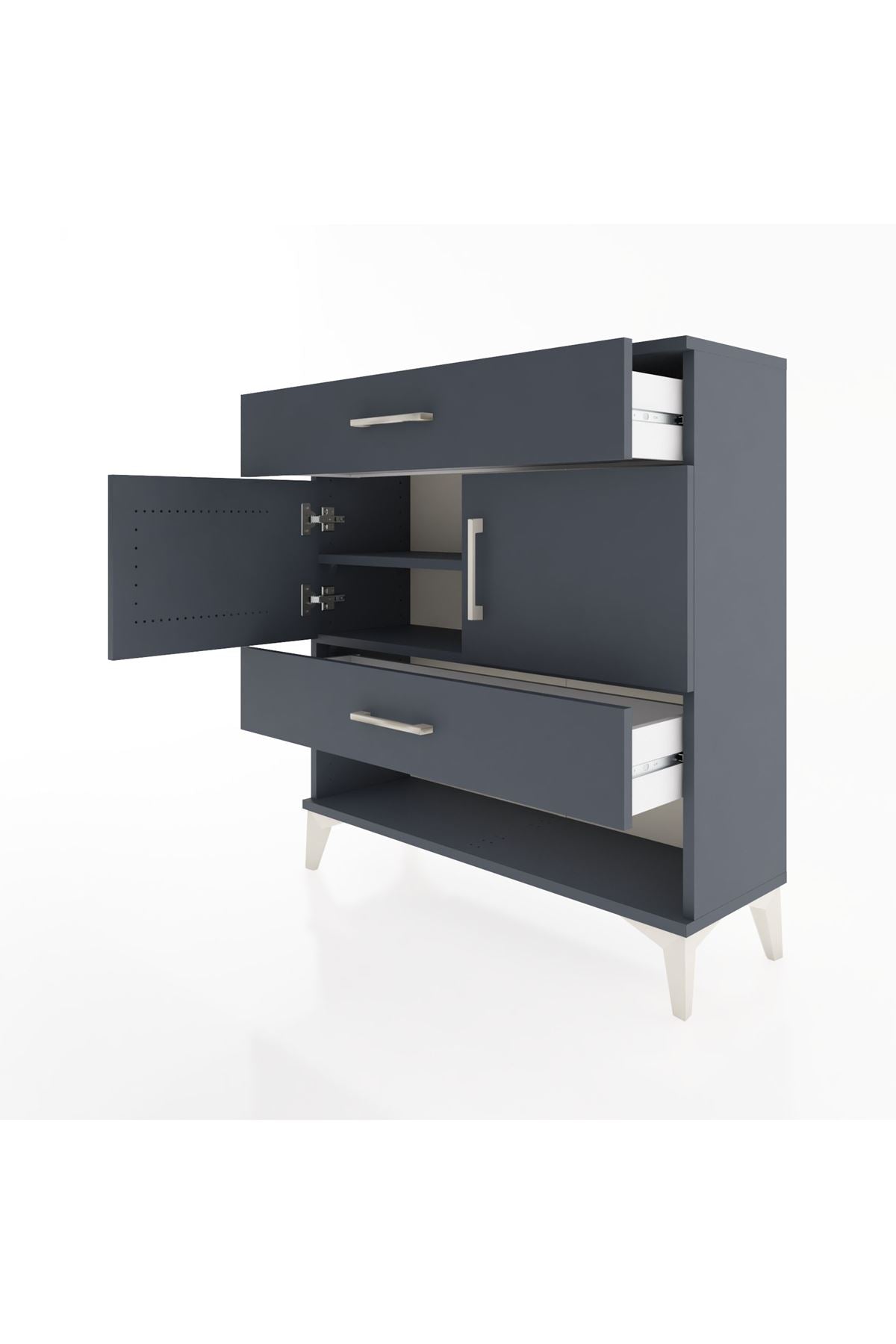 Arges Şifonyer 2 Raflı 2 Çekmeceli 2 Kapaklı 88x30x96 Antrasit-Antrasit