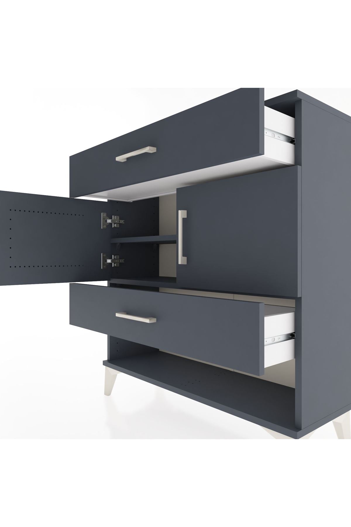 Arges Şifonyer 2 Raflı 2 Çekmeceli 2 Kapaklı 88x30x96 Antrasit-Antrasit