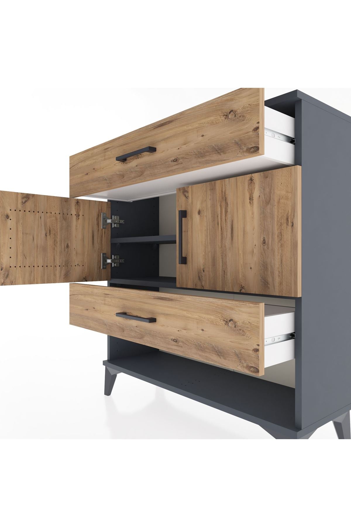 Arges Şifonyer 2 Raflı 2 Çekmeceli 2 Kapaklı 88x30x96 Antrasit-Çam