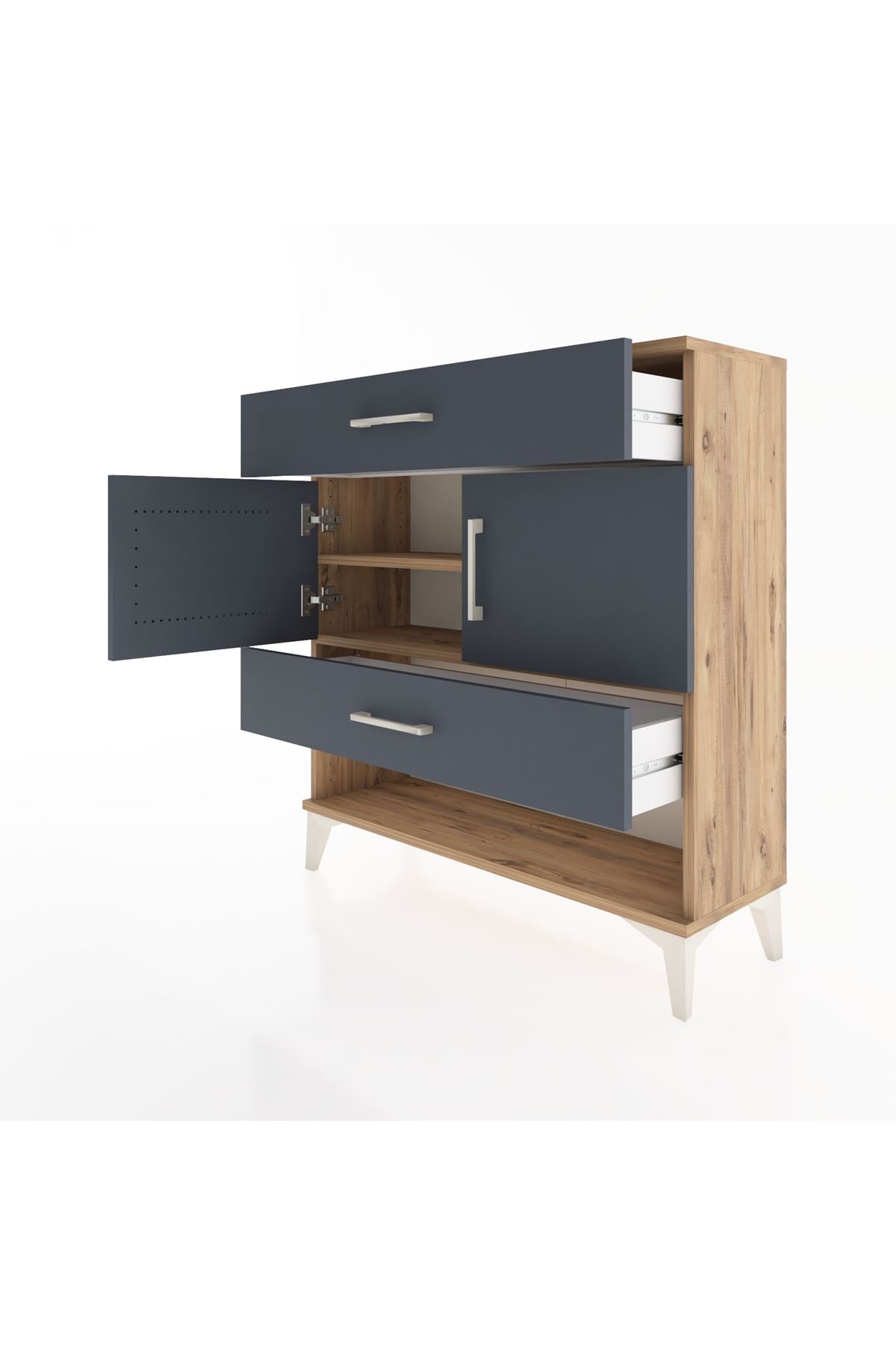 Arges Şifonyer 2 Raflı 2 Çekmeceli 2 Kapaklı 88x30x96 Çam-Antrasit