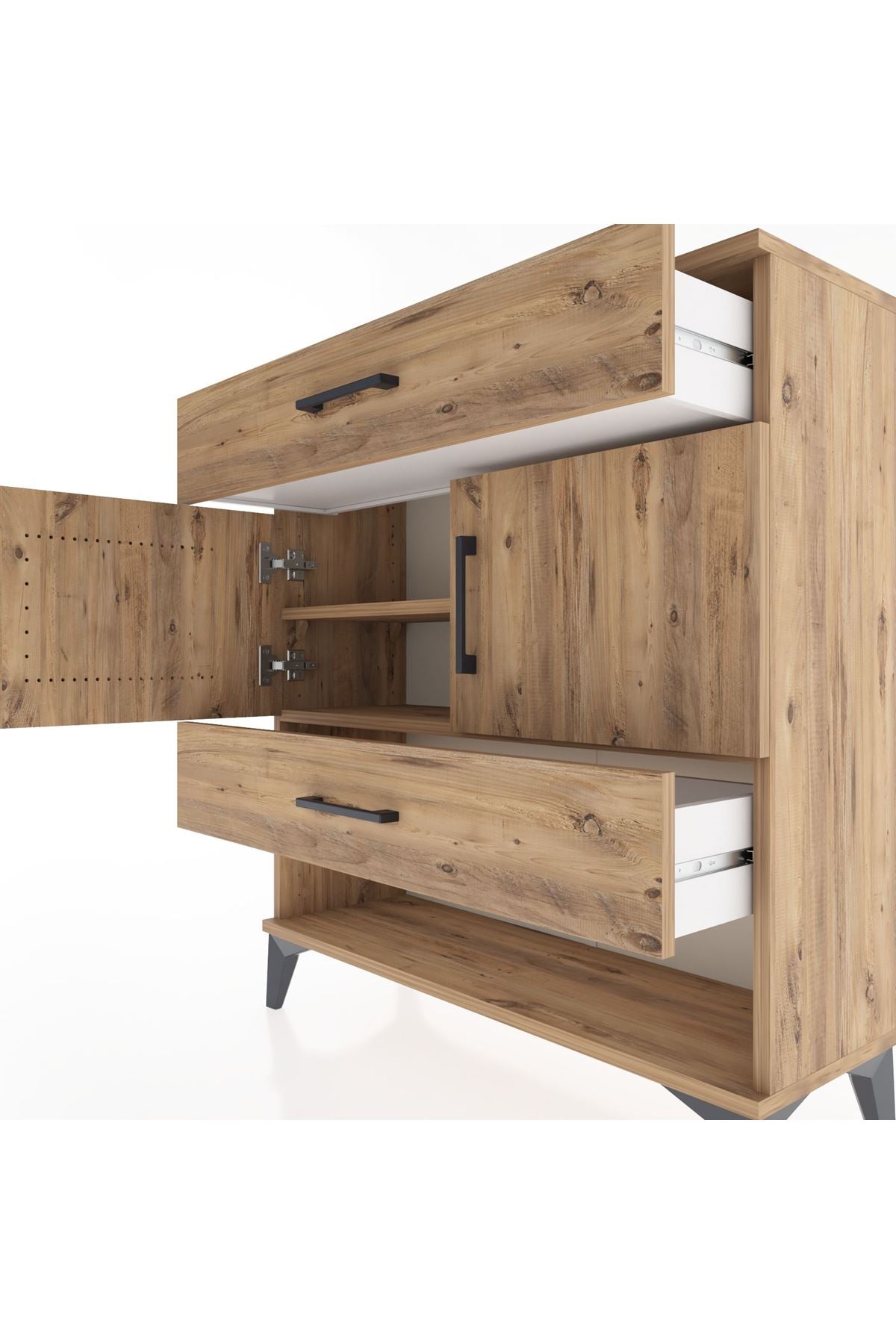 Arges Şifonyer 2 Raflı 2 Çekmeceli 2 Kapaklı 88x30x96 Çam-Çam