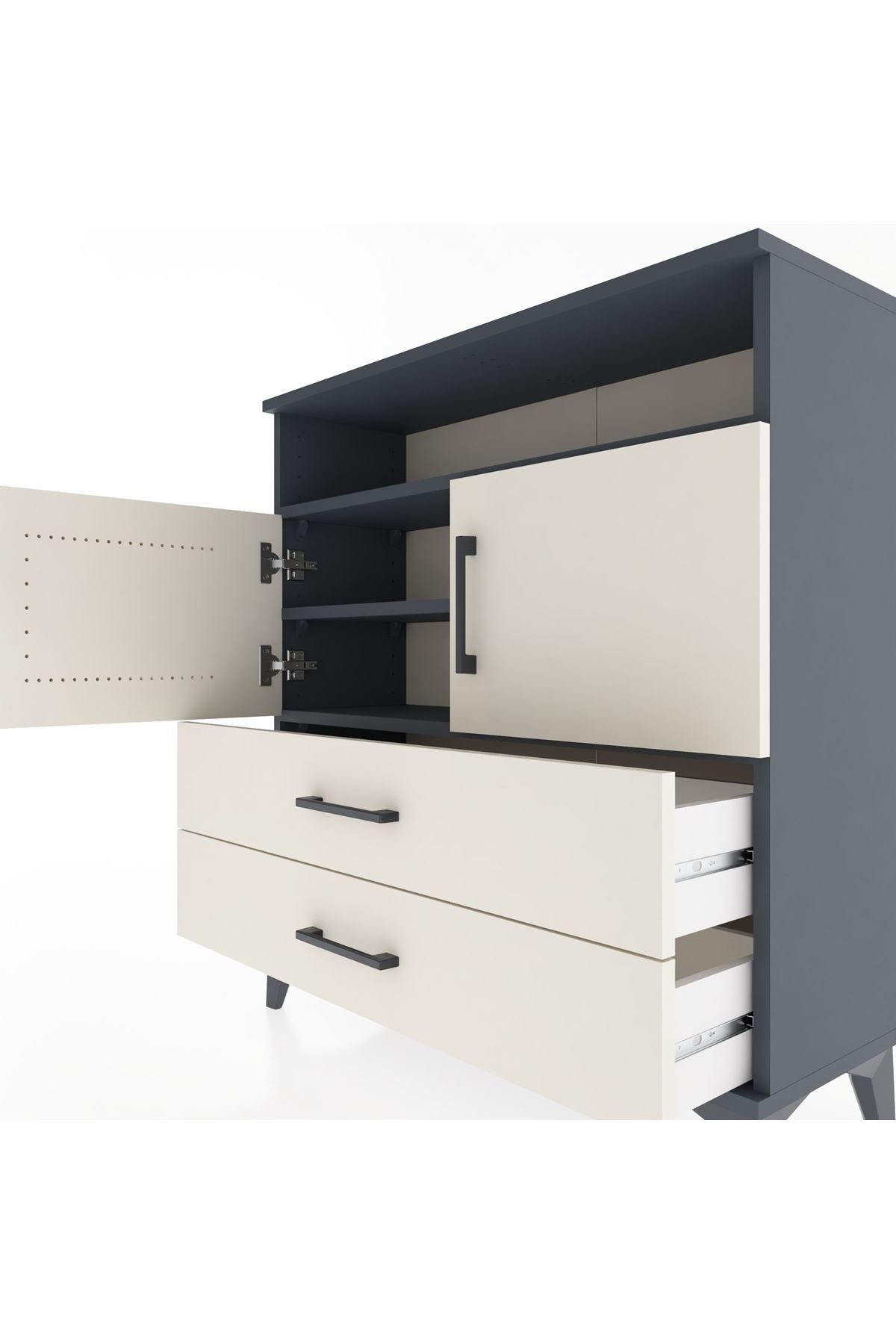 Arges Şifonyer 3 Raflı 2 Çekmeceli 2 Kapaklı 88x30x96 Antrasit-Aytaşı