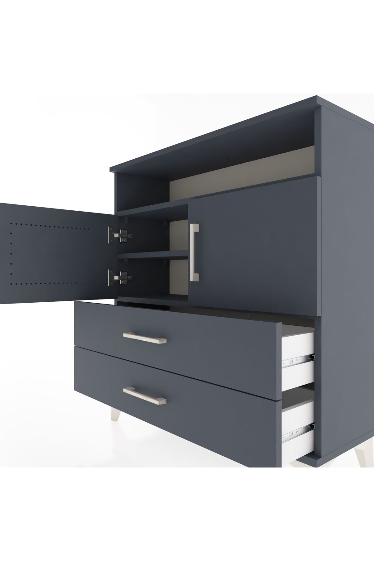 Arges Şifonyer 3 Raflı 2 Çekmeceli 2 Kapaklı 88x30x96 Antrasit-Antrasit