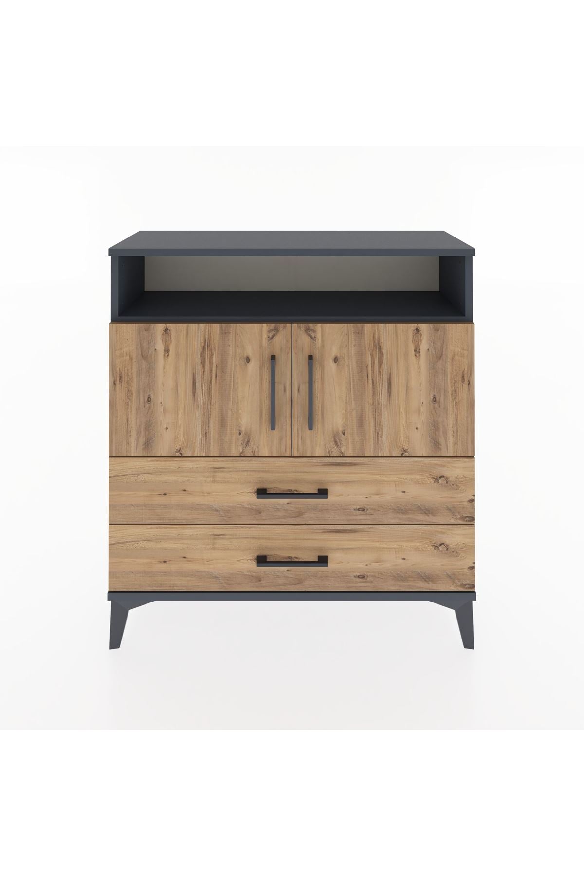 Arges Şifonyer 3 Raflı 2 Çekmeceli 2 Kapaklı 88x30x96 Antrasit-Çam