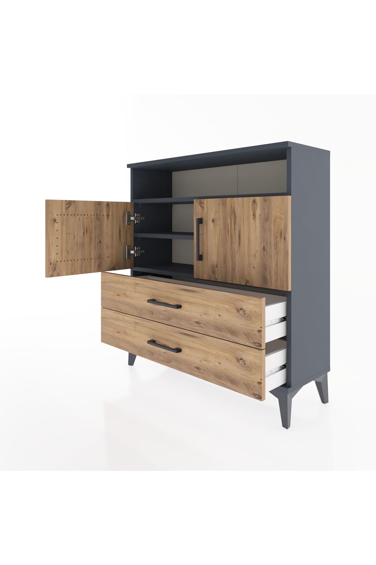 Arges Şifonyer 3 Raflı 2 Çekmeceli 2 Kapaklı 88x30x96 Antrasit-Çam