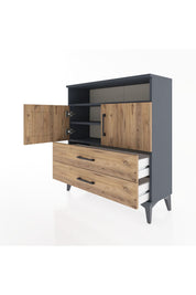 Arges Şifonyer 3 Raflı 2 Çekmeceli 2 Kapaklı 88x30x96 Antrasit-Çam