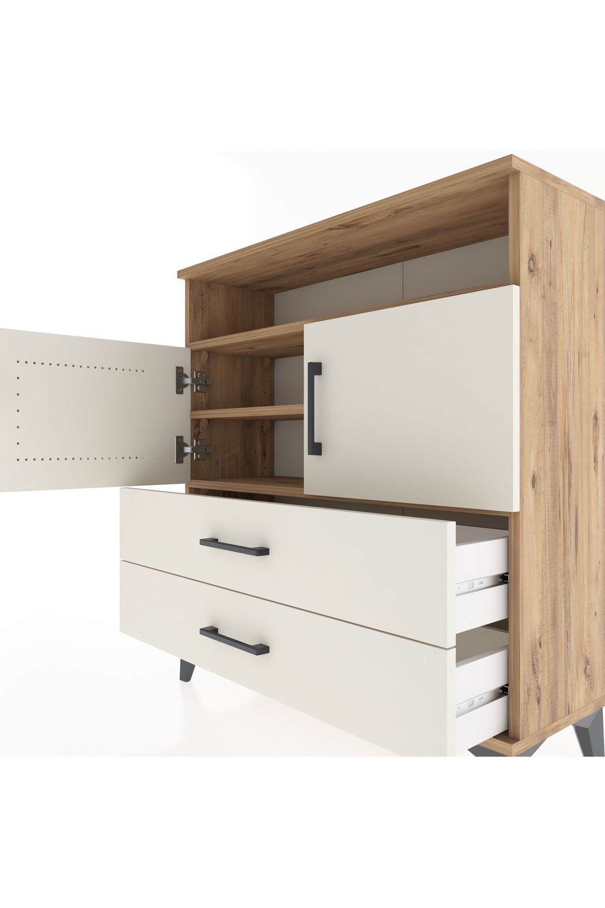 Arges Şifonyer 3 Raflı 2 Çekmeceli 2 Kapaklı 88x30x96 Çam-Aytaşı