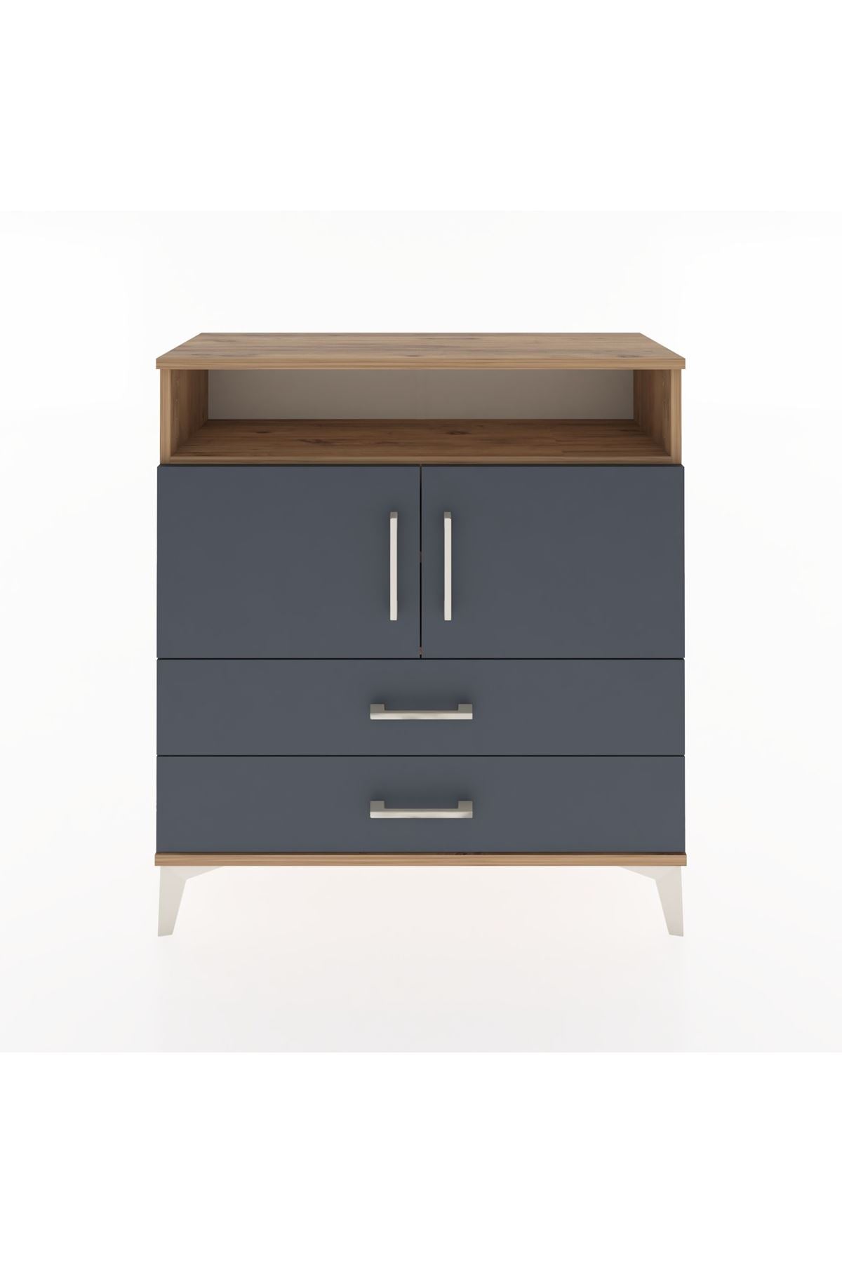 Arges Şifonyer 3 Raflı 2 Çekmeceli 2 Kapaklı 88x30x96 Çam-Antrasit