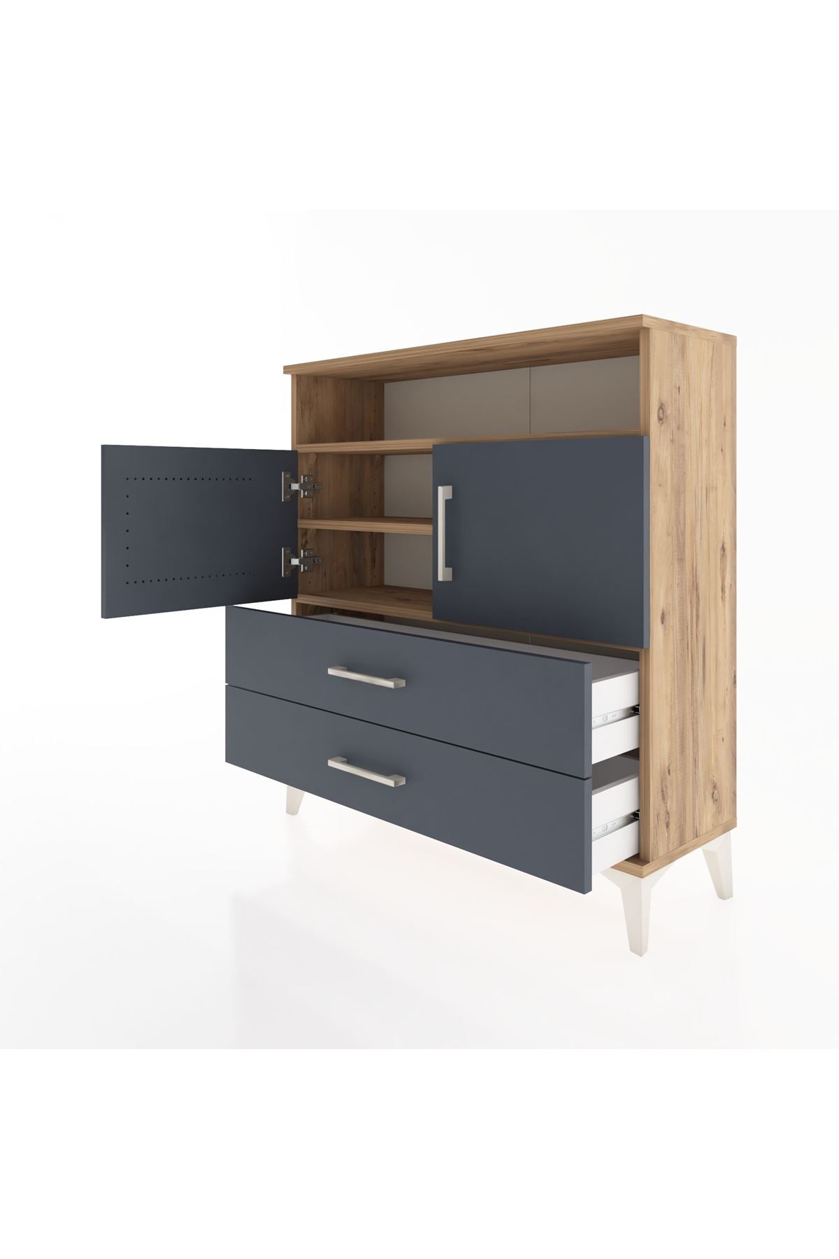 Arges Şifonyer 3 Raflı 2 Çekmeceli 2 Kapaklı 88x30x96 Çam-Antrasit