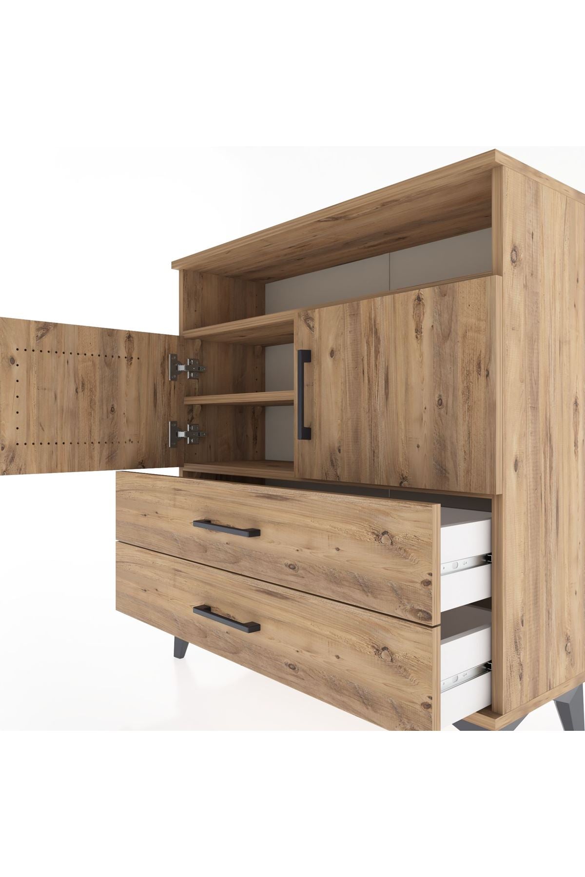 Arges Şifonyer 3 Raflı 2 Çekmeceli 2 Kapaklı 88x30x96 Çam-Çam