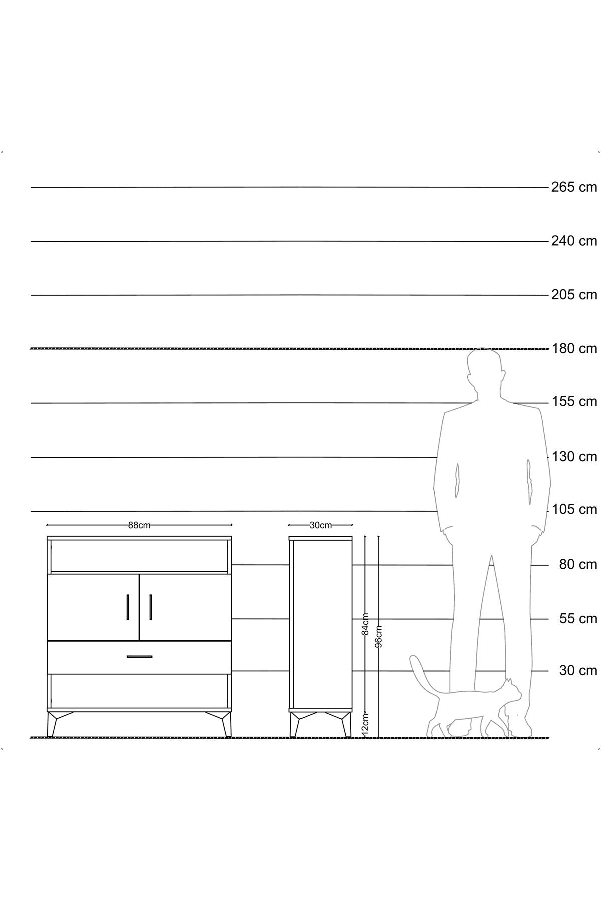 Arges Şifonyer 3 Raflı Tek Çekmeceli 2 Kapaklı 88x30x96 Aytaşı-Antrasit
