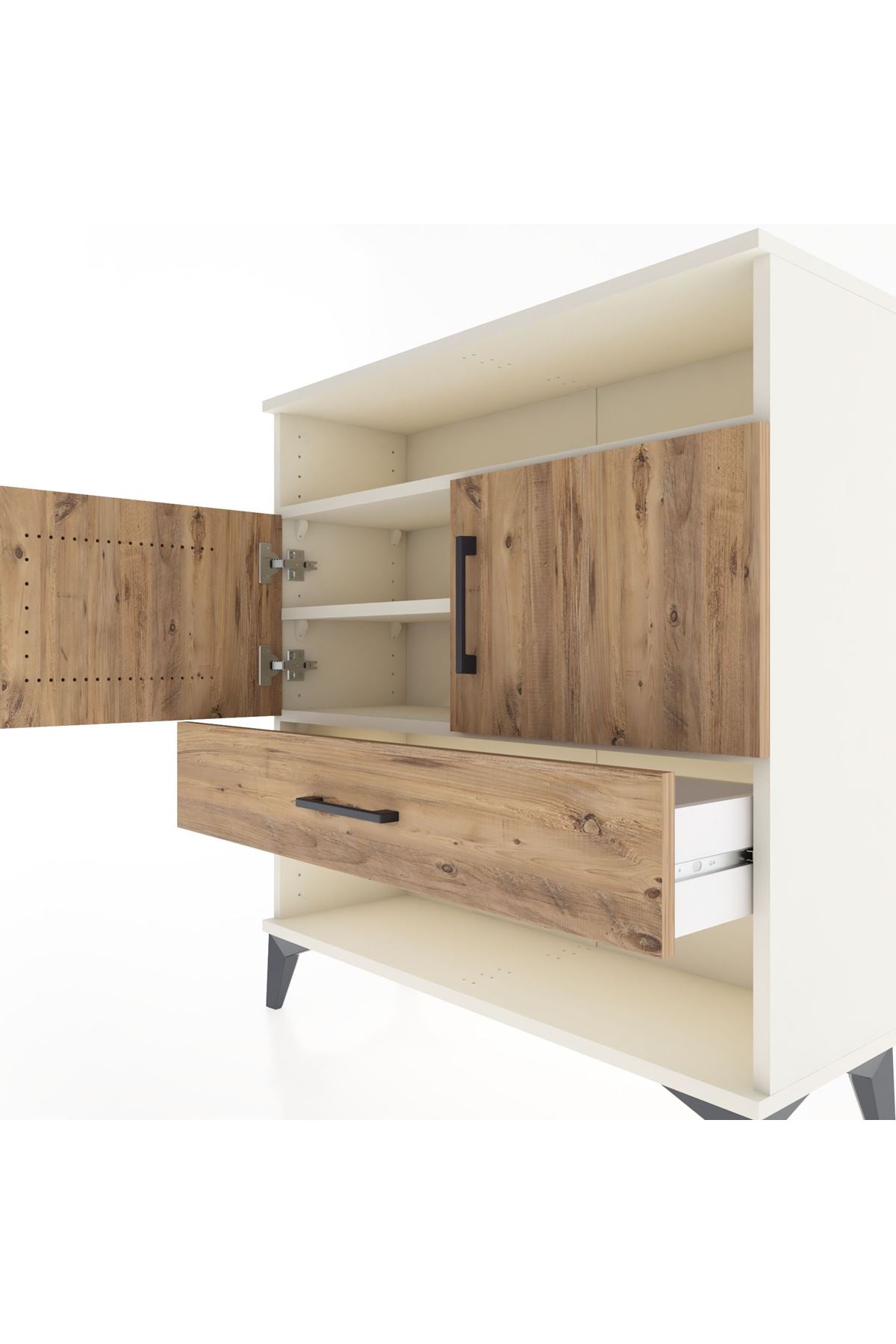 Arges Şifonyer 3 Raflı Tek Çekmeceli 2 Kapaklı 88x30x96 Aytaşı-Çam