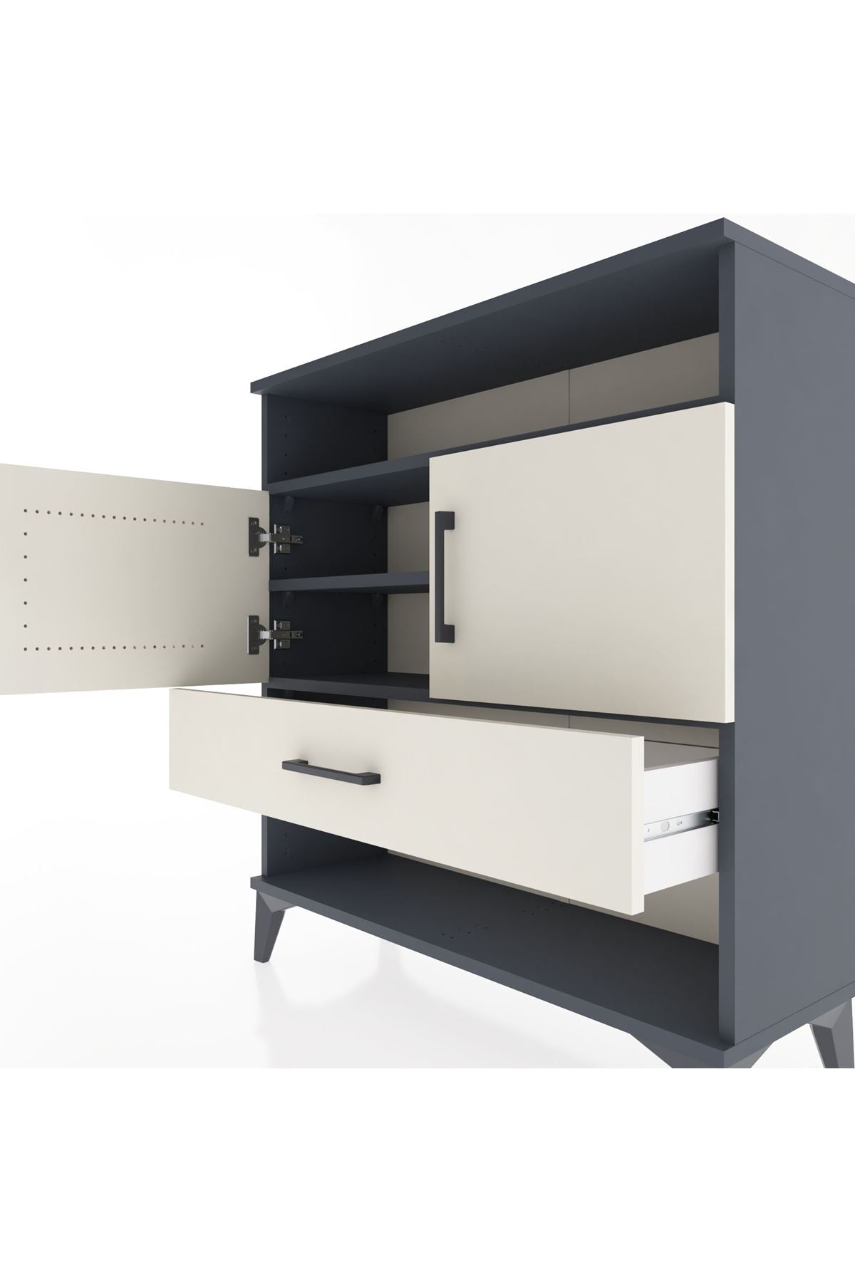 Arges Şifonyer 3 Raflı Tek Çekmeceli 2 Kapaklı 88x30x96 Antrasit-Aytaşı