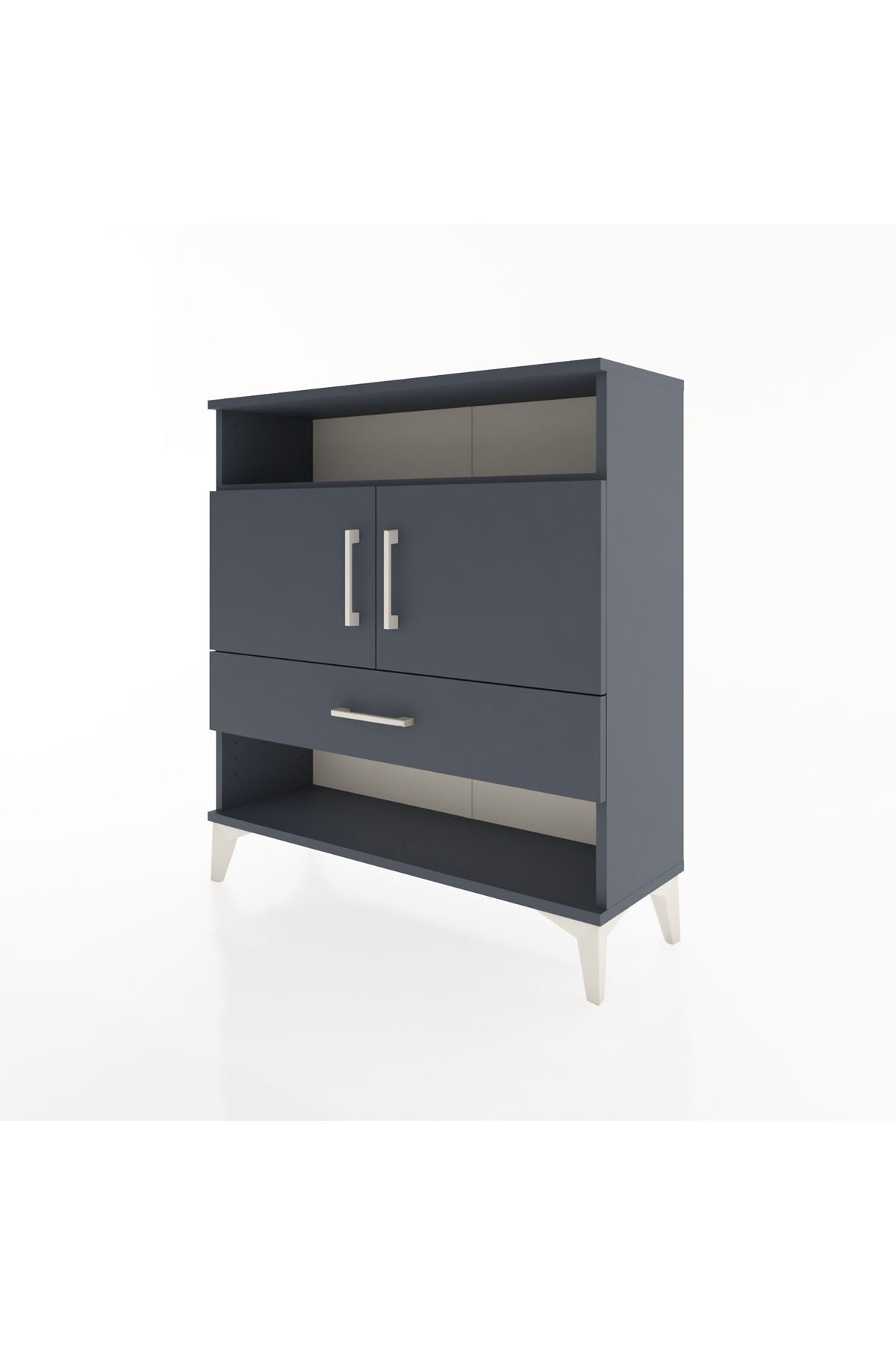 Arges Şifonyer 3 Raflı Tek Çekmeceli 2 Kapaklı 88x30x96 Antrasit-Antrasit