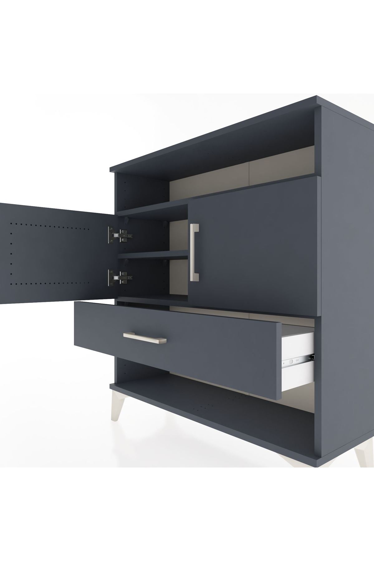 Arges Şifonyer 3 Raflı Tek Çekmeceli 2 Kapaklı 88x30x96 Antrasit-Antrasit