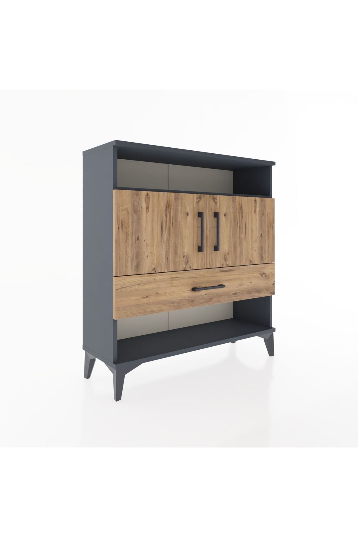 Arges Şifonyer 3 Raflı Tek Çekmeceli 2 Kapaklı 88x30x96 Antrasit-Çam