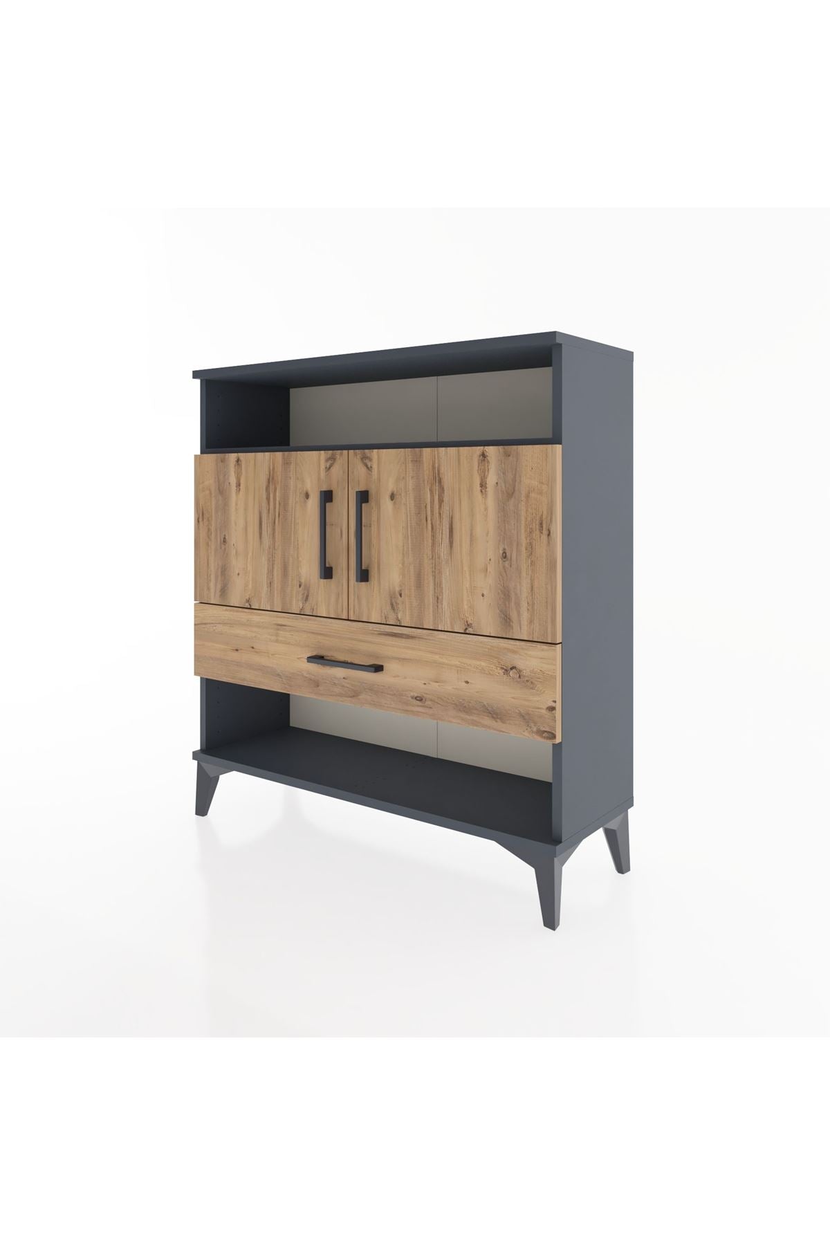 Arges Şifonyer 3 Raflı Tek Çekmeceli 2 Kapaklı 88x30x96 Antrasit-Çam