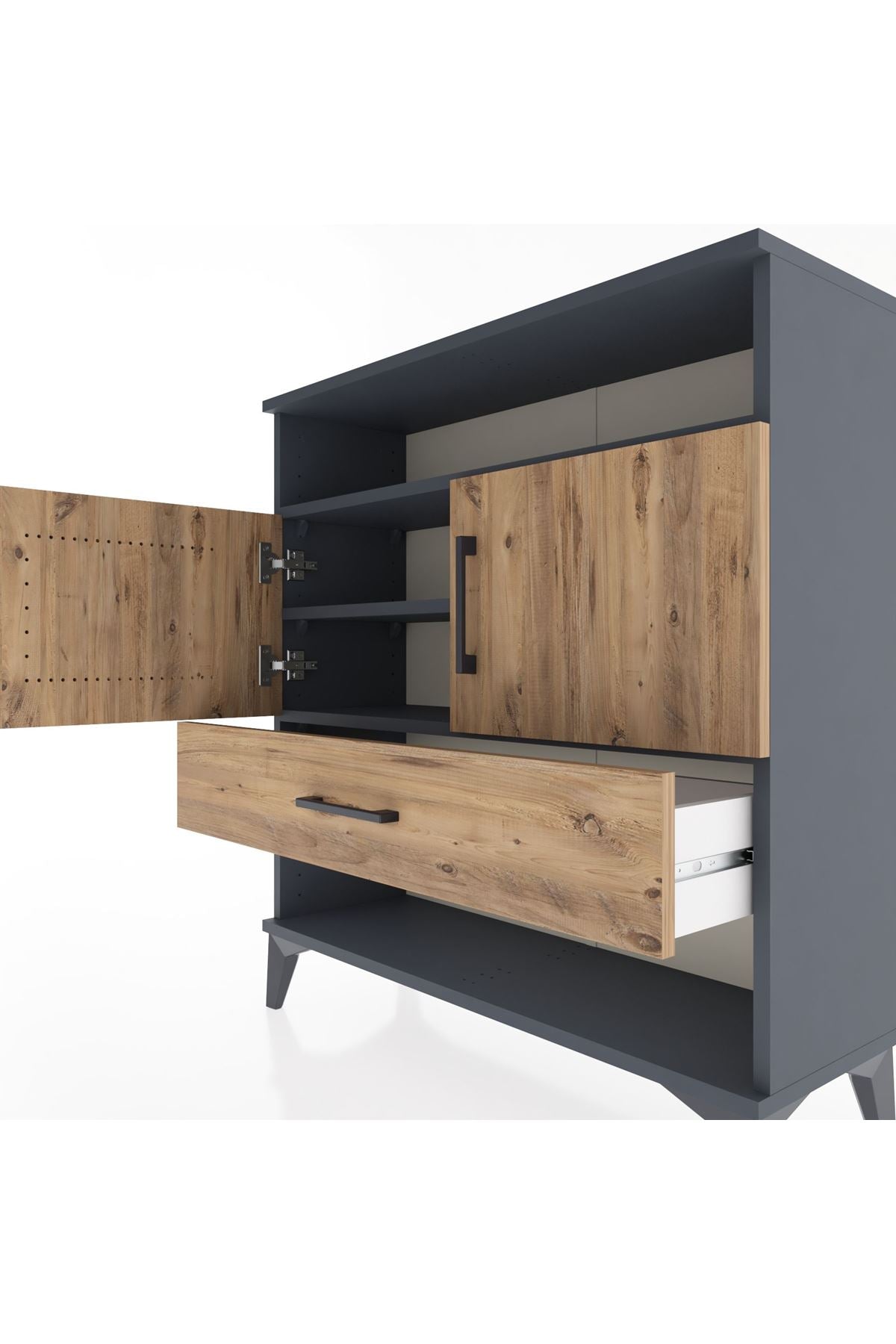 Arges Şifonyer 3 Raflı Tek Çekmeceli 2 Kapaklı 88x30x96 Antrasit-Çam