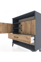 Arges Şifonyer 3 Raflı Tek Çekmeceli 2 Kapaklı 88x30x96 Antrasit-Çam