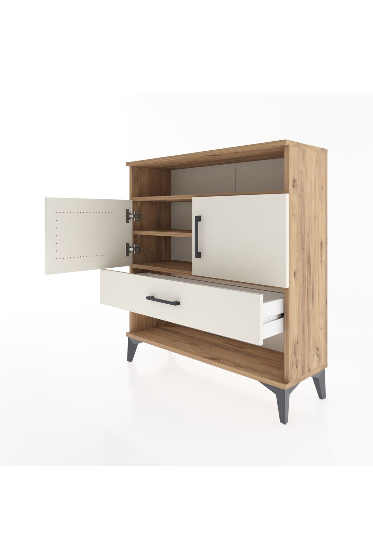 Arges Şifonyer 3 Raflı Tek Çekmeceli 2 Kapaklı 88x30x96 Çam-Aytaşı