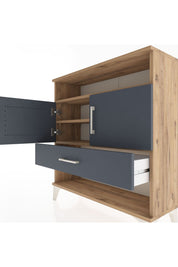 Arges Şifonyer 3 Raflı Tek Çekmeceli 2 Kapaklı 88x30x96 Çam-Antrasit