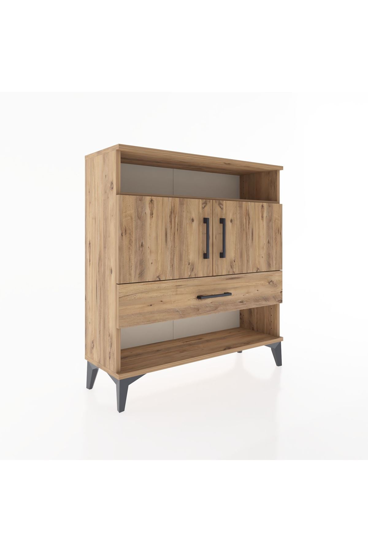 Arges Şifonyer 3 Raflı Tek Çekmeceli 2 Kapaklı 88x30x96 Çam-Çam