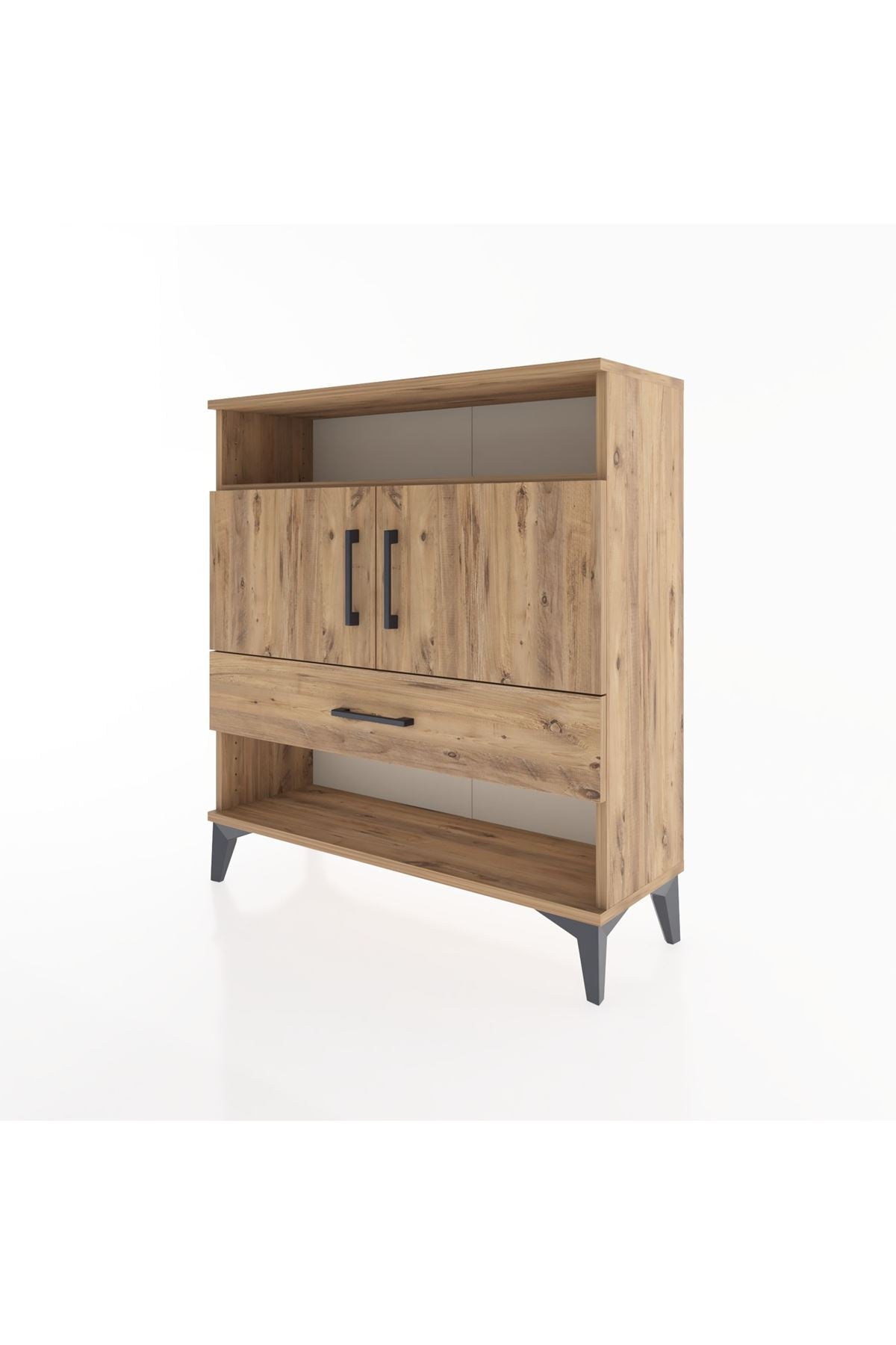 Arges Şifonyer 3 Raflı Tek Çekmeceli 2 Kapaklı 88x30x96 Çam-Çam