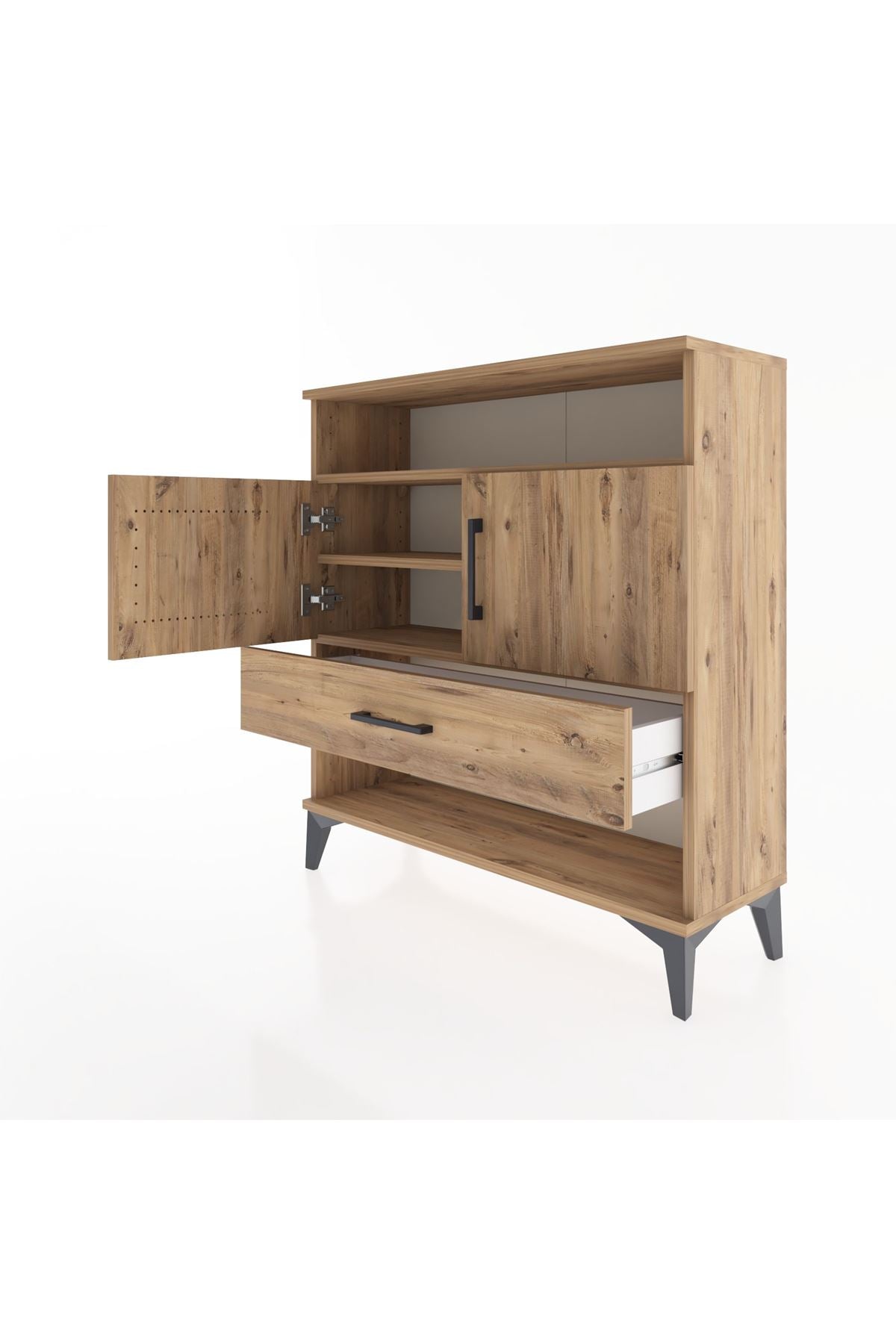 Arges Şifonyer 3 Raflı Tek Çekmeceli 2 Kapaklı 88x30x96 Çam-Çam