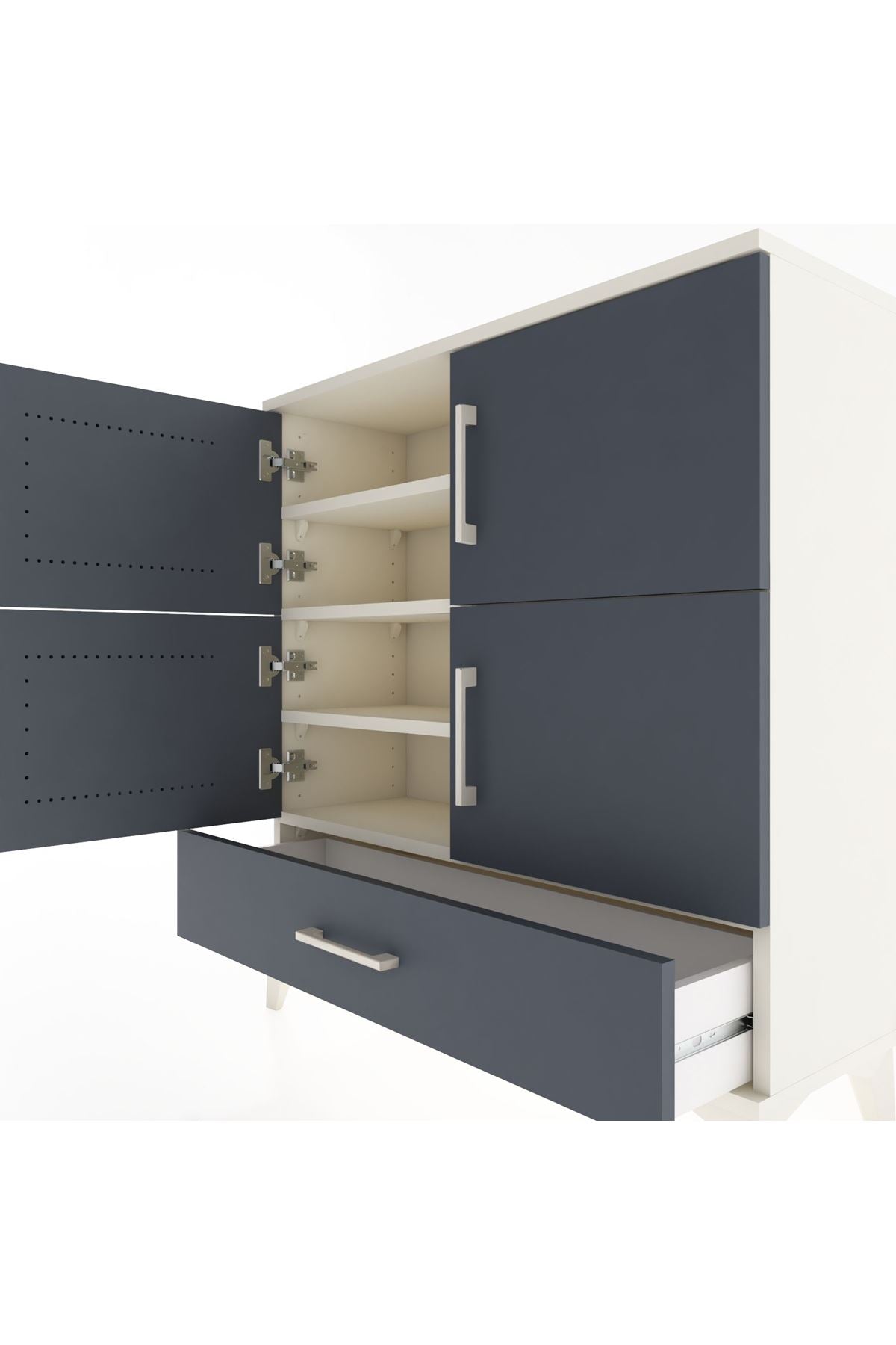 Arges Şifonyer 4 Raflı Tek Çekmeceli 4 Kapaklı 88x30x96 Aytaşı-Antrasit