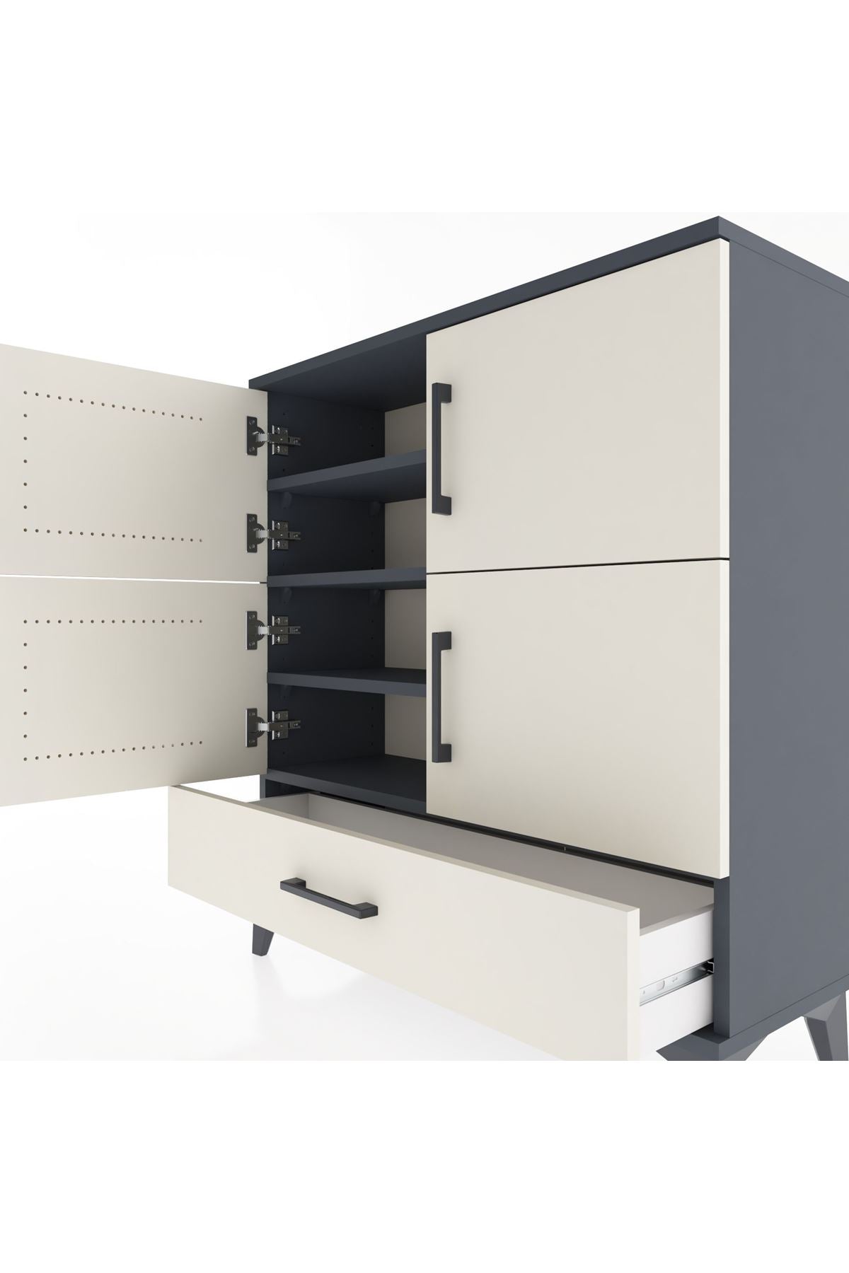 Arges Şifonyer 4 Raflı Tek Çekmeceli 4 Kapaklı 88x30x96 Antrasit-Aytaşı