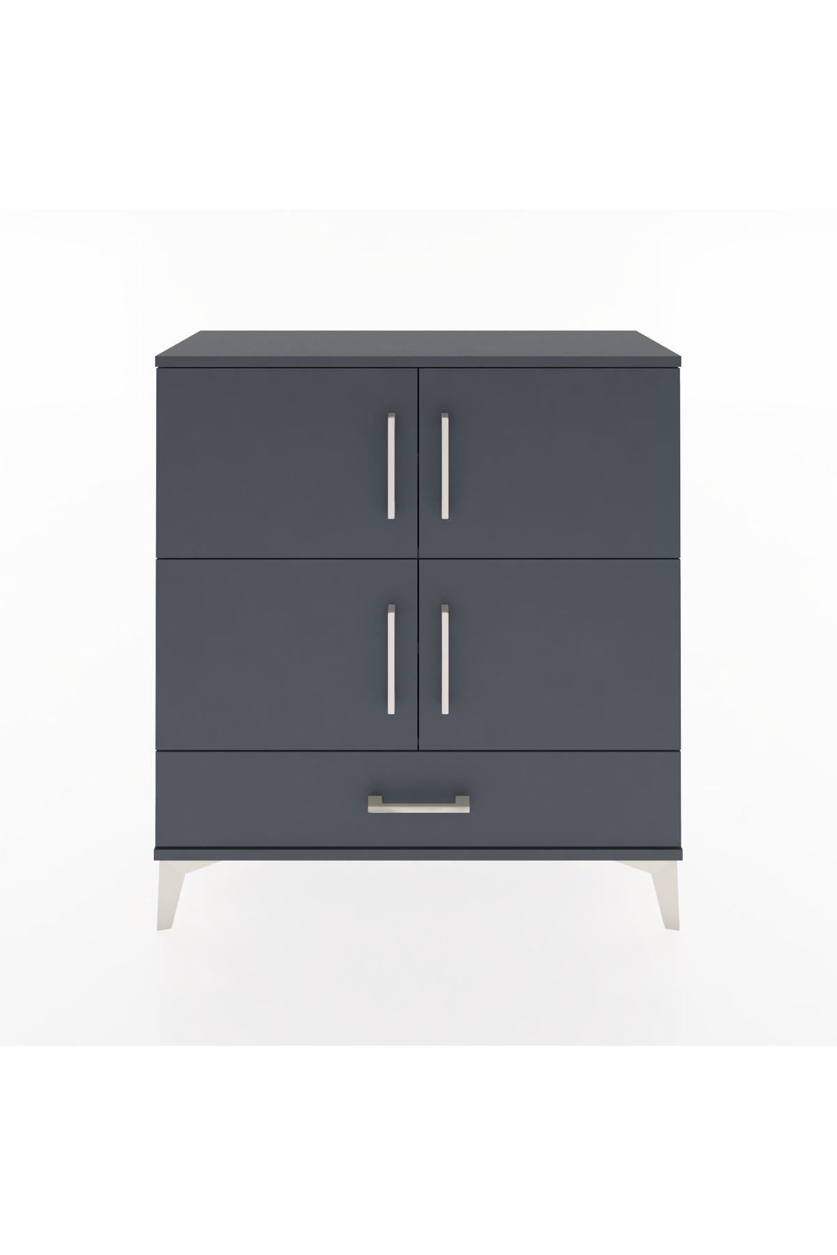 Arges Şifonyer 4 Raflı Tek Çekmeceli 4 Kapaklı 88x30x96 Antrasit-Antrasit