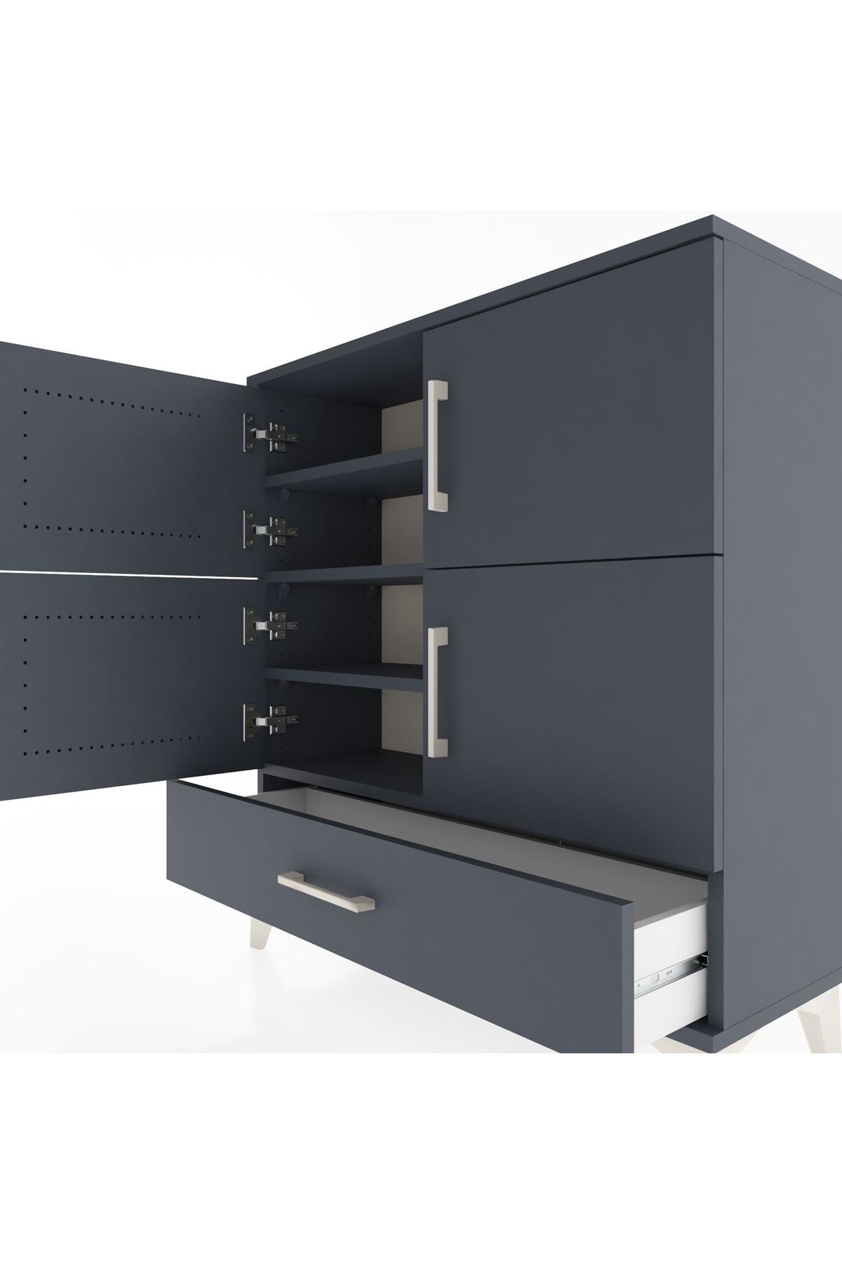 Arges Şifonyer 4 Raflı Tek Çekmeceli 4 Kapaklı 88x30x96 Antrasit-Antrasit