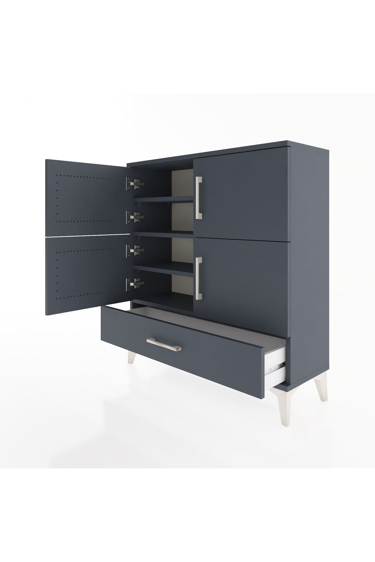 Arges Şifonyer 4 Raflı Tek Çekmeceli 4 Kapaklı 88x30x96 Antrasit-Antrasit