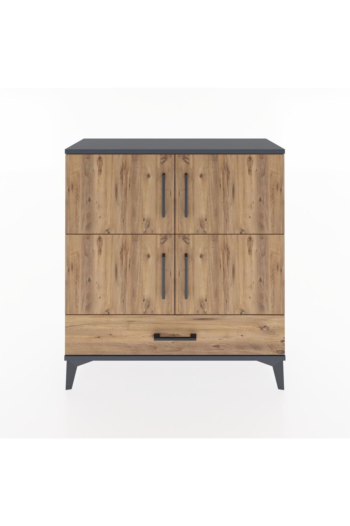 Arges Şifonyer 4 Raflı Tek Çekmeceli 4 Kapaklı 88x30x96 Antrasit-Çam