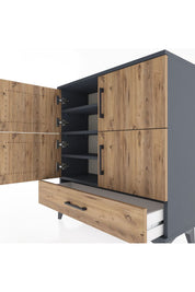 Arges Şifonyer 4 Raflı Tek Çekmeceli 4 Kapaklı 88x30x96 Antrasit-Çam