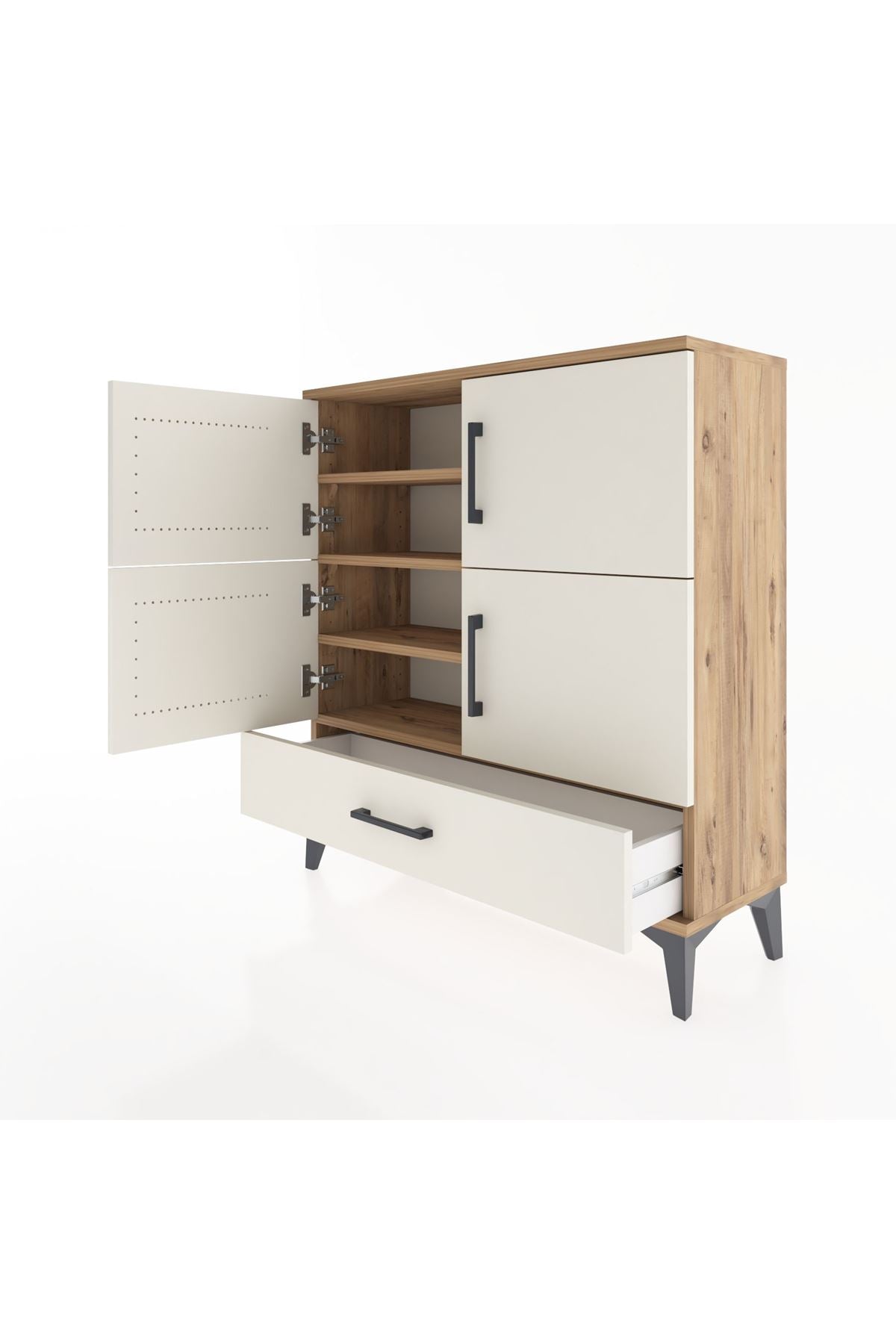 Arges Şifonyer 4 Raflı Tek Çekmeceli 4 Kapaklı 88x30x96 Çam-Aytaşı