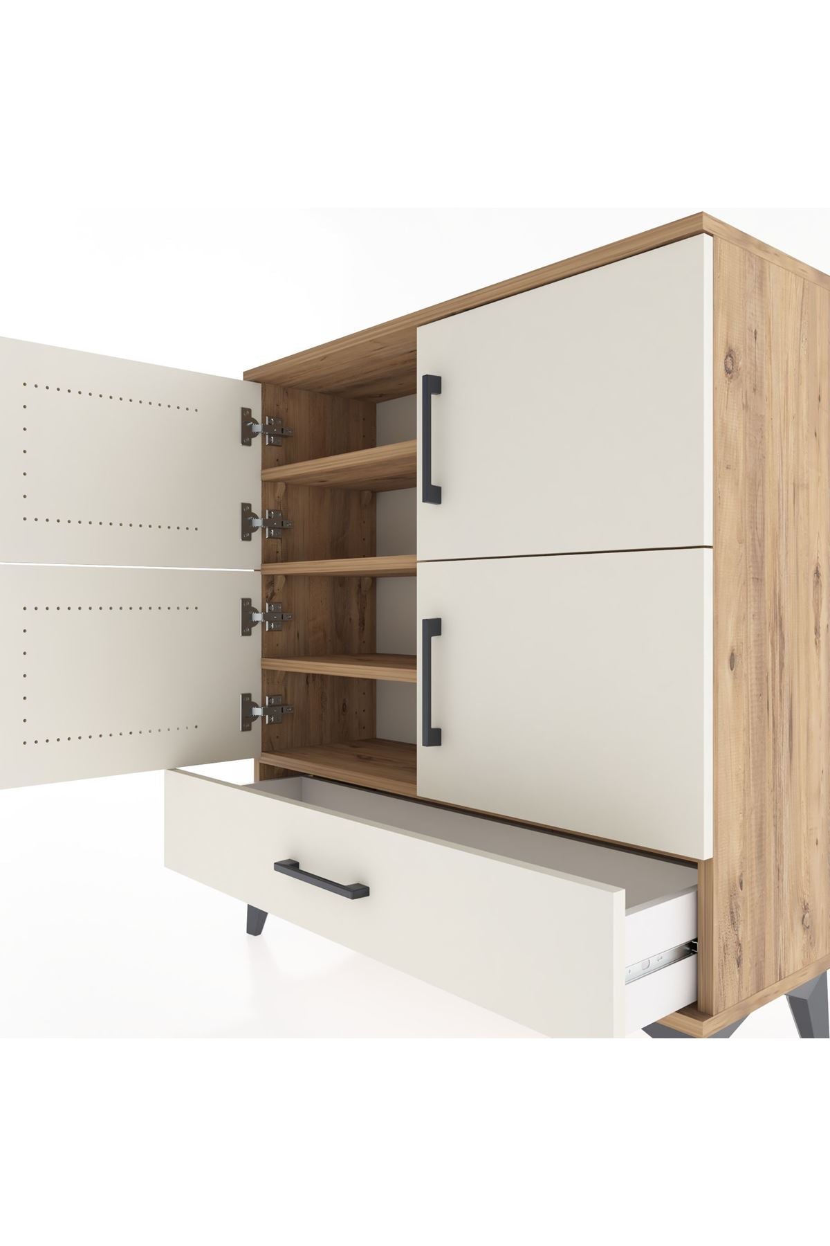 Arges Şifonyer 4 Raflı Tek Çekmeceli 4 Kapaklı 88x30x96 Çam-Aytaşı