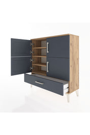Arges Şifonyer 4 Raflı Tek Çekmeceli 4 Kapaklı 88x30x96 Çam-Antrasit