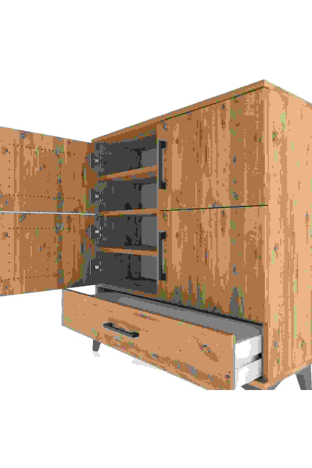 Arges Şifonyer 4 Raflı Tek Çekmeceli 4 Kapaklı 88x30x96 Çam-Çam