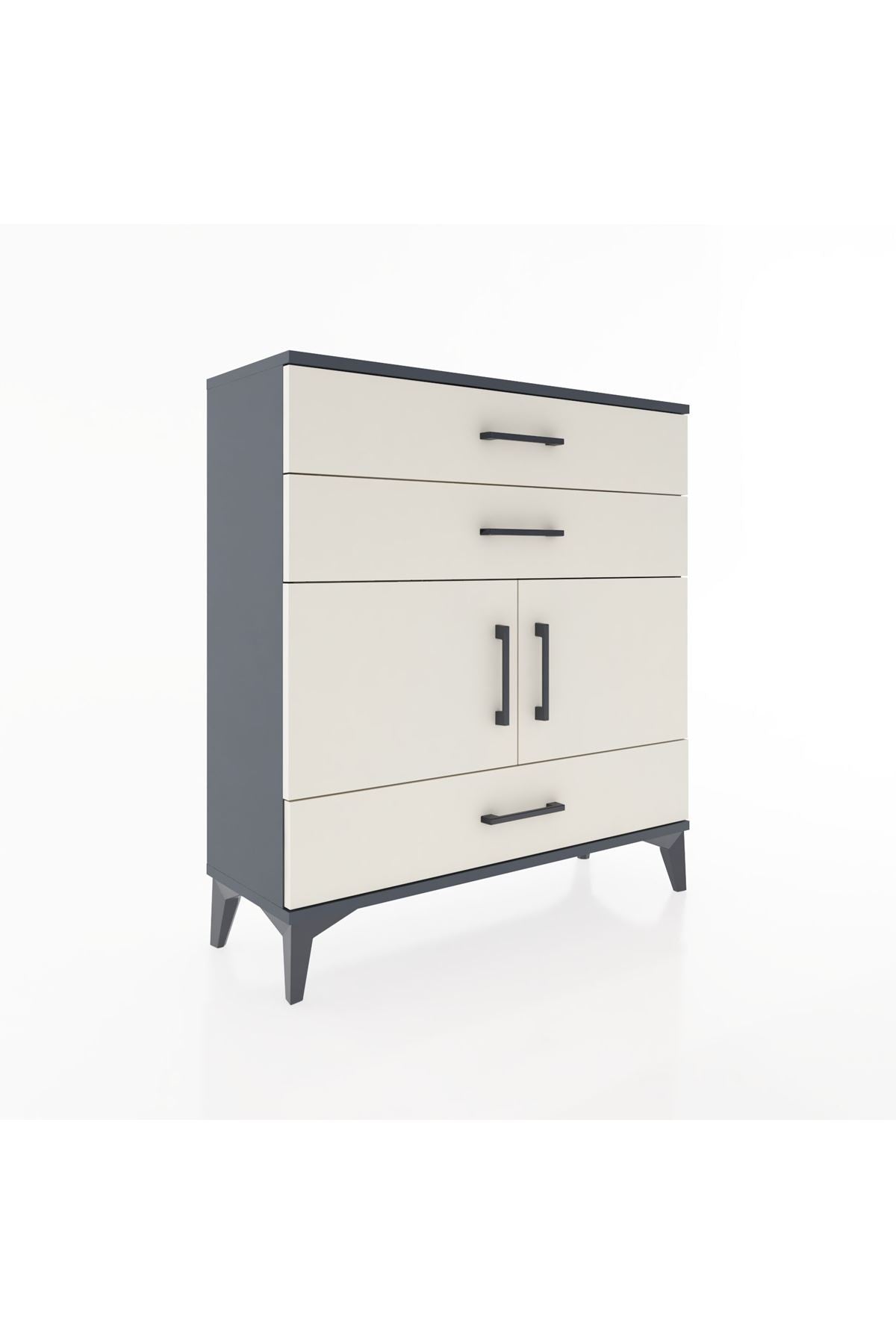 Arges Şifonyer 2 Raflı 3 Çekmeceli 2 Kapaklı 88x30x96 Antrasit-Aytaşı