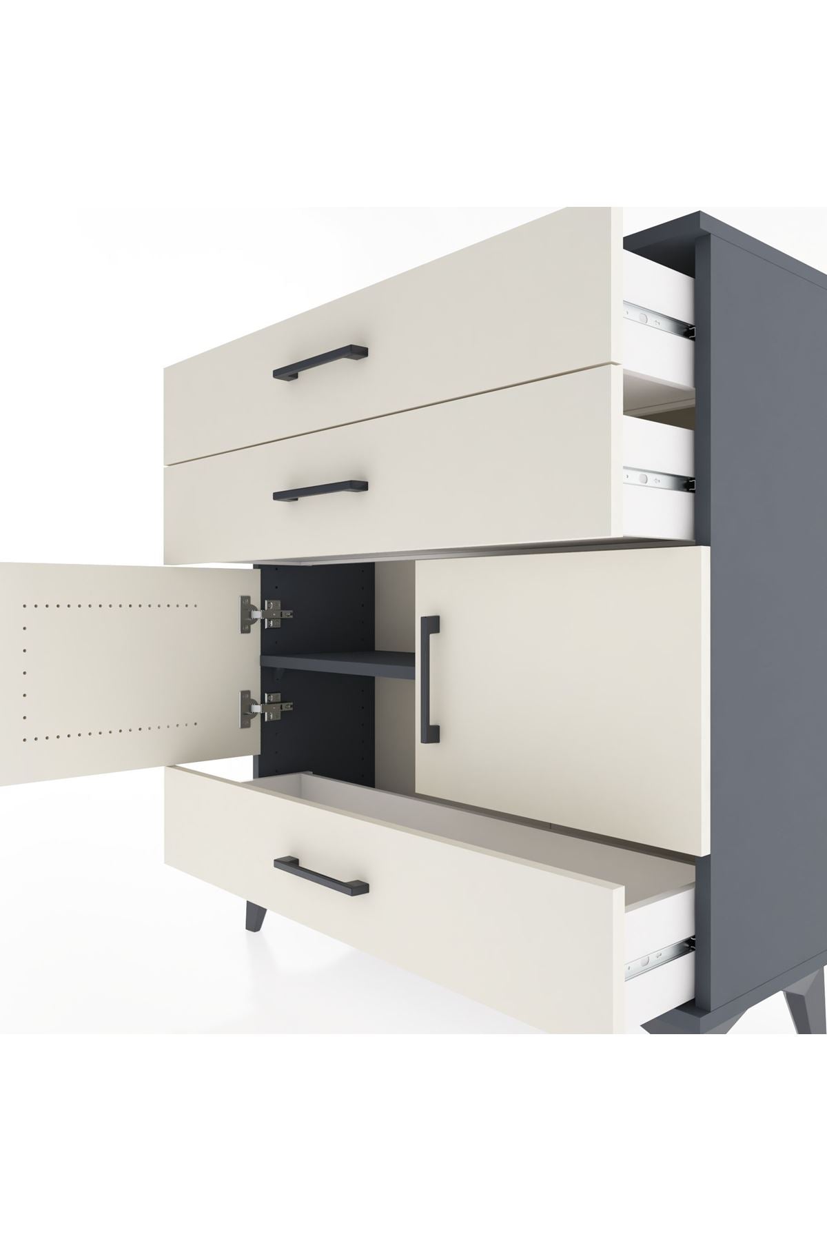 Arges Şifonyer 2 Raflı 3 Çekmeceli 2 Kapaklı 88x30x96 Antrasit-Aytaşı