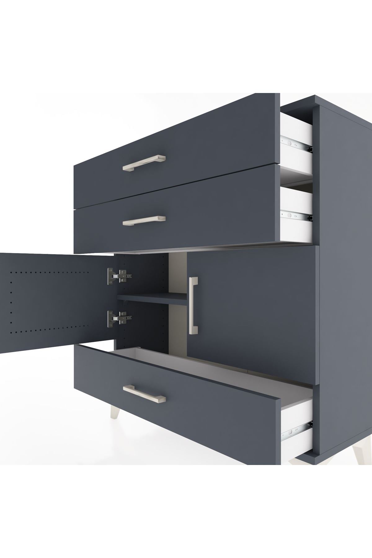 Arges Şifonyer 2 Raflı 3 Çekmeceli 2 Kapaklı 88x30x96 Antrasit-Antrasit