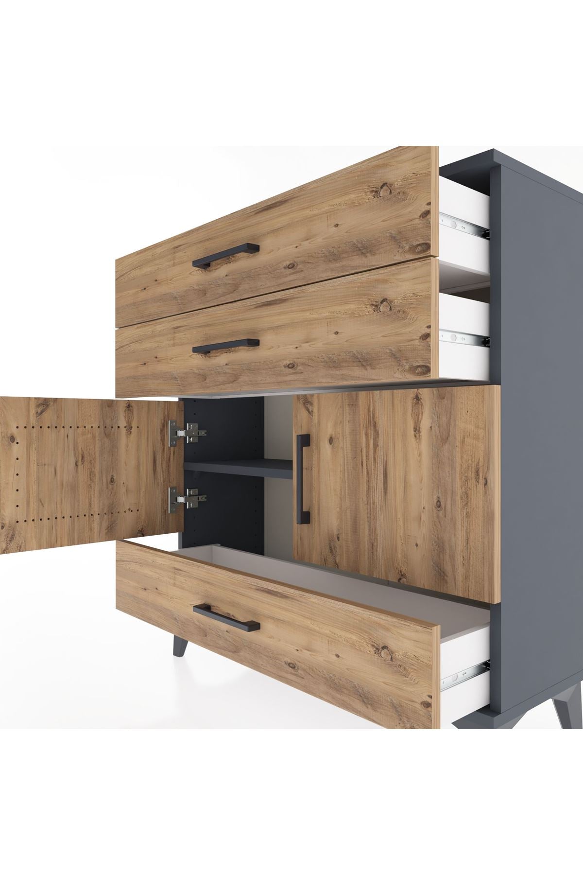 Arges Şifonyer 2 Raflı 3 Çekmeceli 2 Kapaklı 88x30x96 Antrasit-Çam