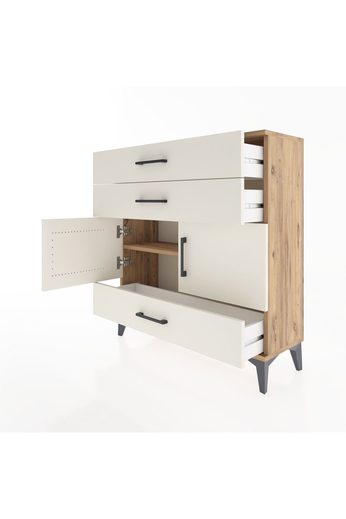 Arges Şifonyer 2 Raflı 3 Çekmeceli 2 Kapaklı 88x30x96 Çam-Aytaşı