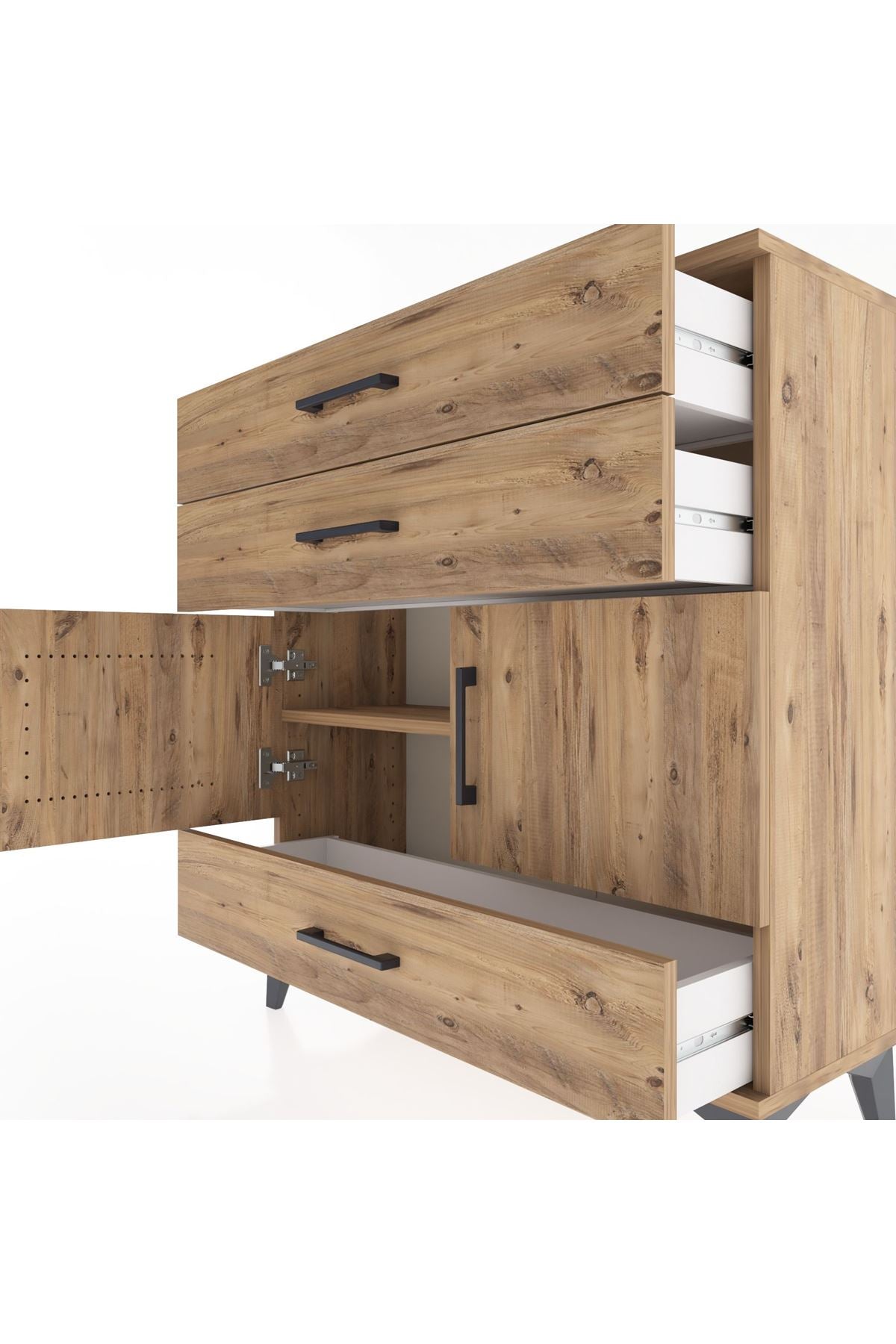 Arges Şifonyer 2 Raflı 3 Çekmeceli 2 Kapaklı 88x30x96 Çam-Çam